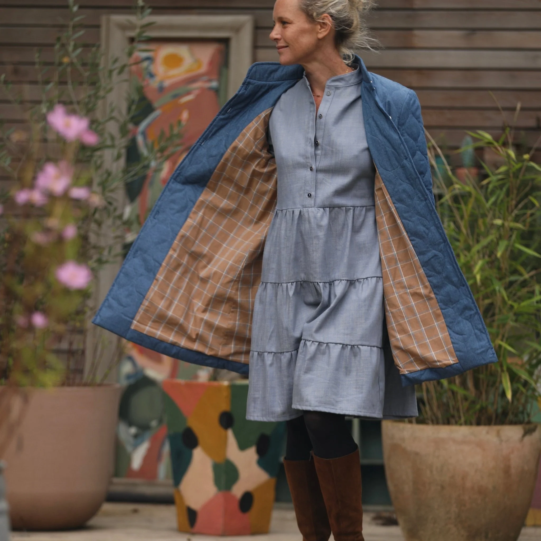Manteau Paul 3/4 - jean bleu matelassé - Image 3