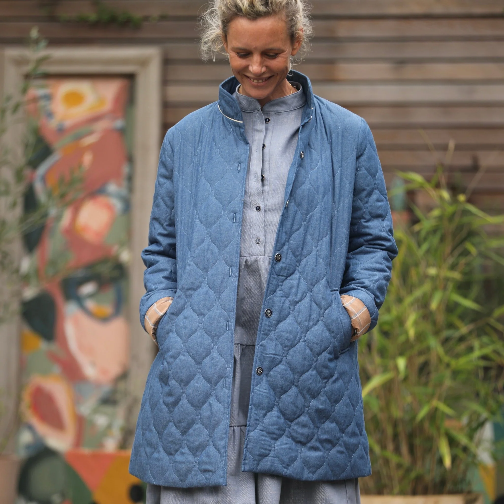 Manteau Paul 3/4 - jean bleu matelassé - Image 5