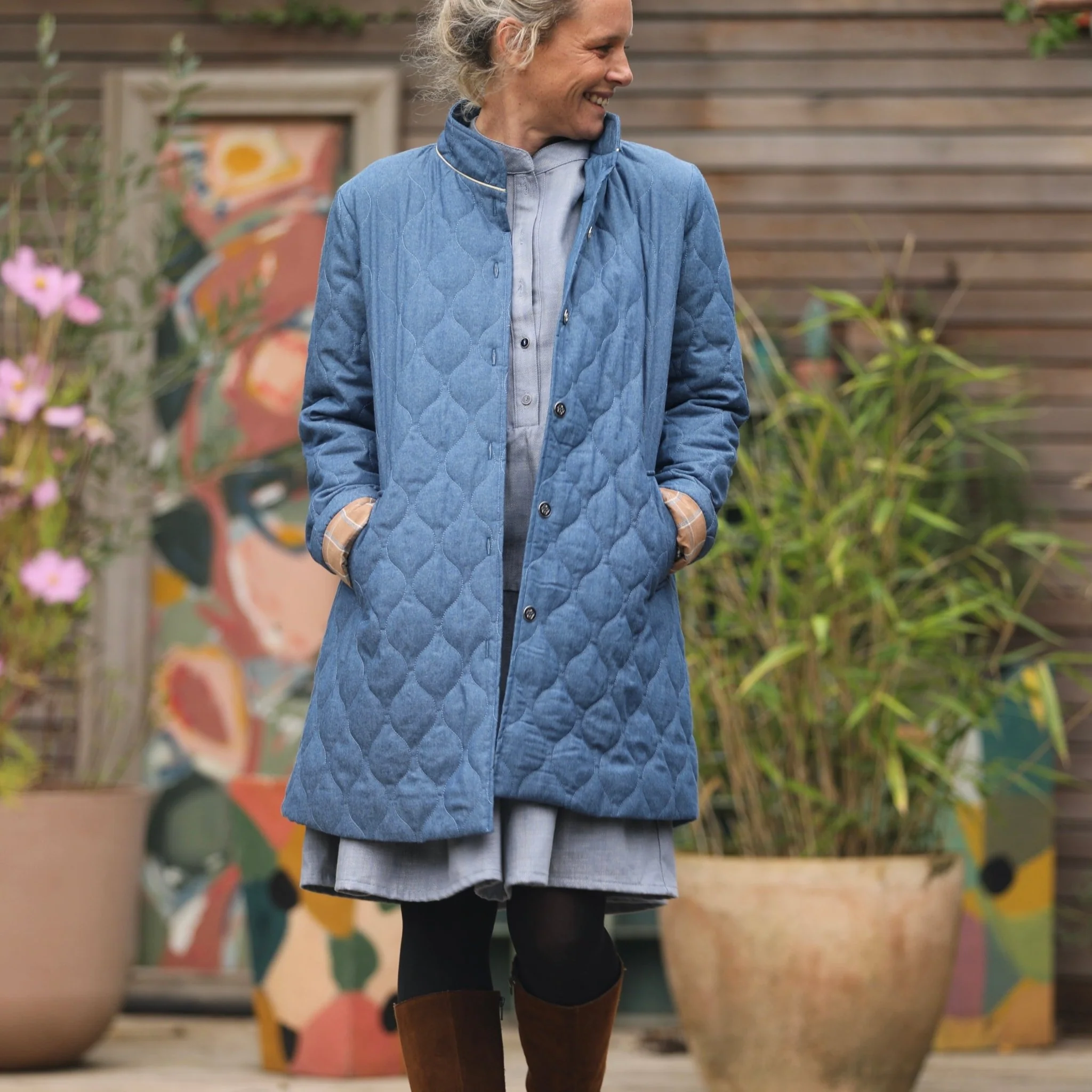 Manteau Paul 3/4 - jean bleu matelassé - Image 9
