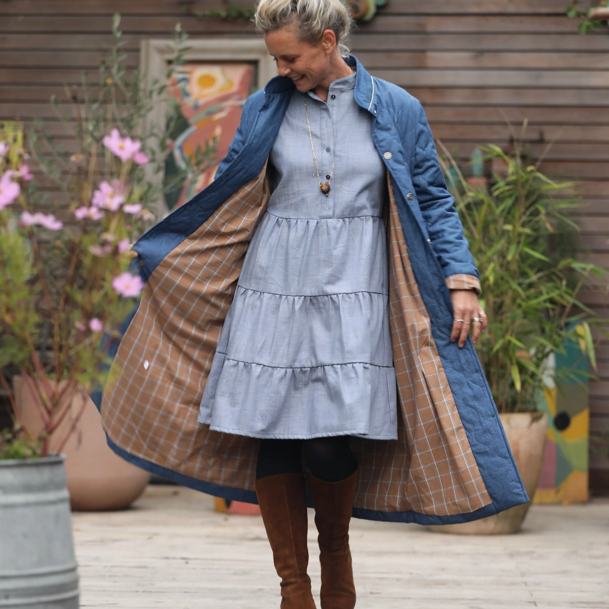 Manteau Paul long - jean bleu matelassé - Image 6