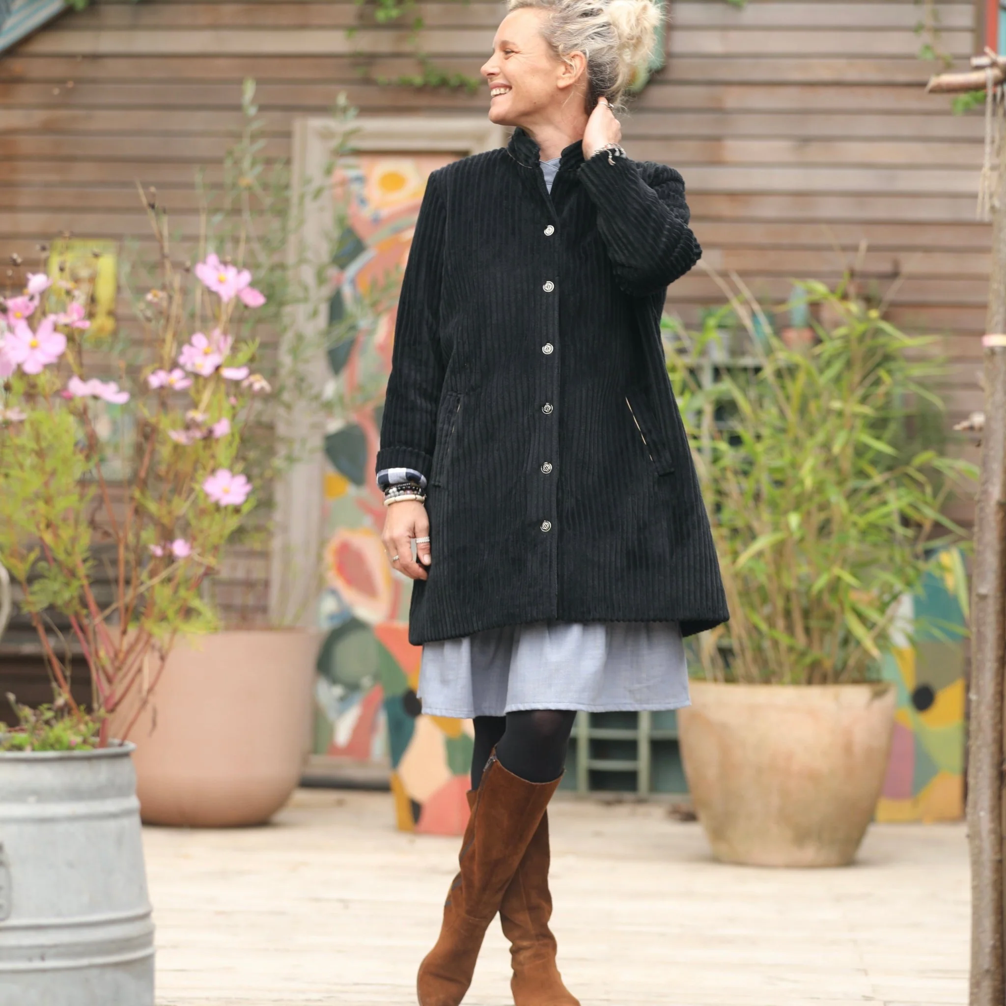 Manteau Paul 3/4 - velours larges côtes noir