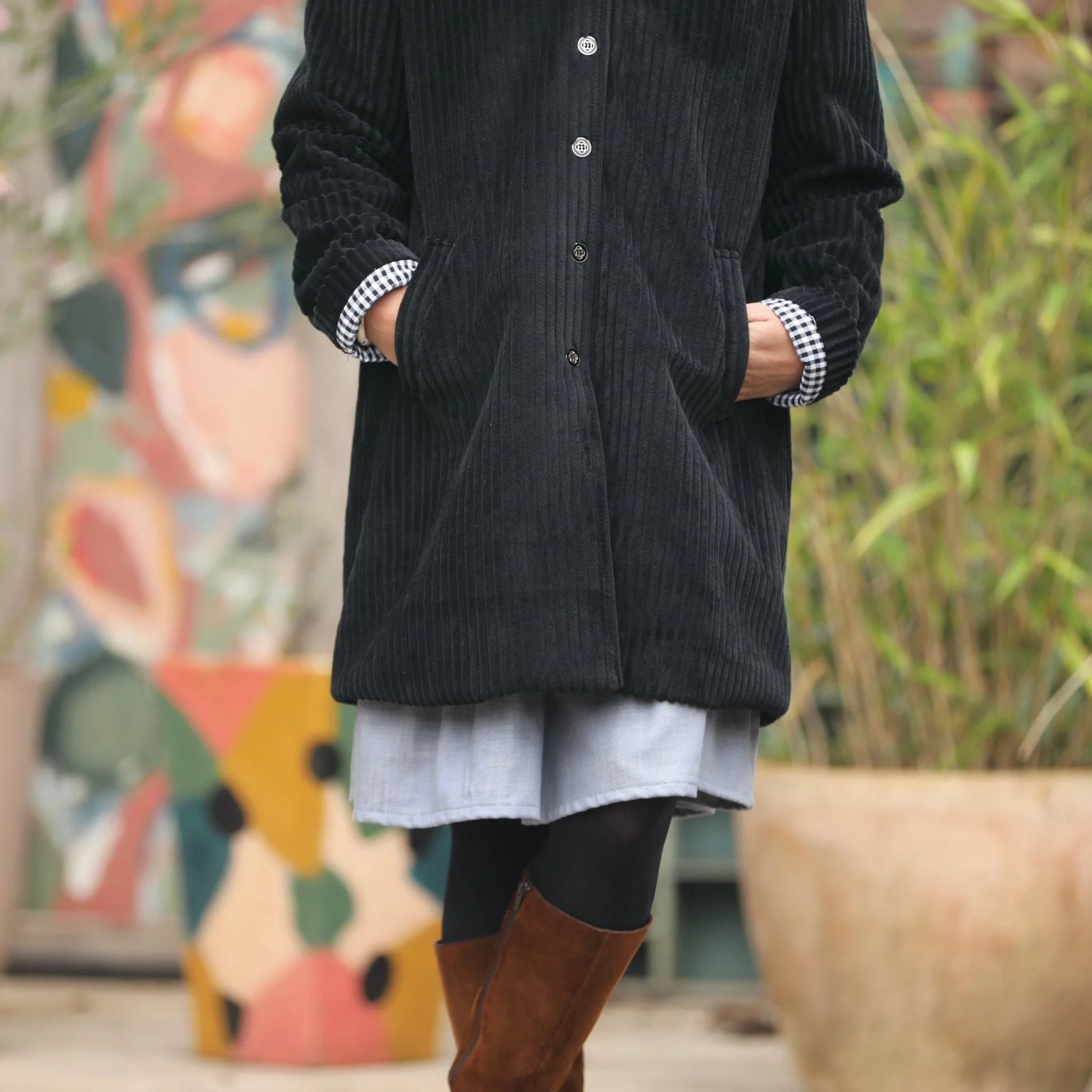 Manteau Paul 3/4 - velours larges côtes noir - Image 12