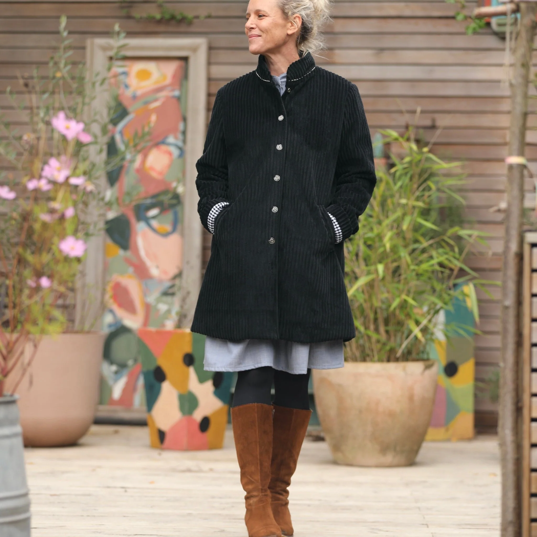 Manteau Paul 3/4 - velours larges côtes noir - Image 6