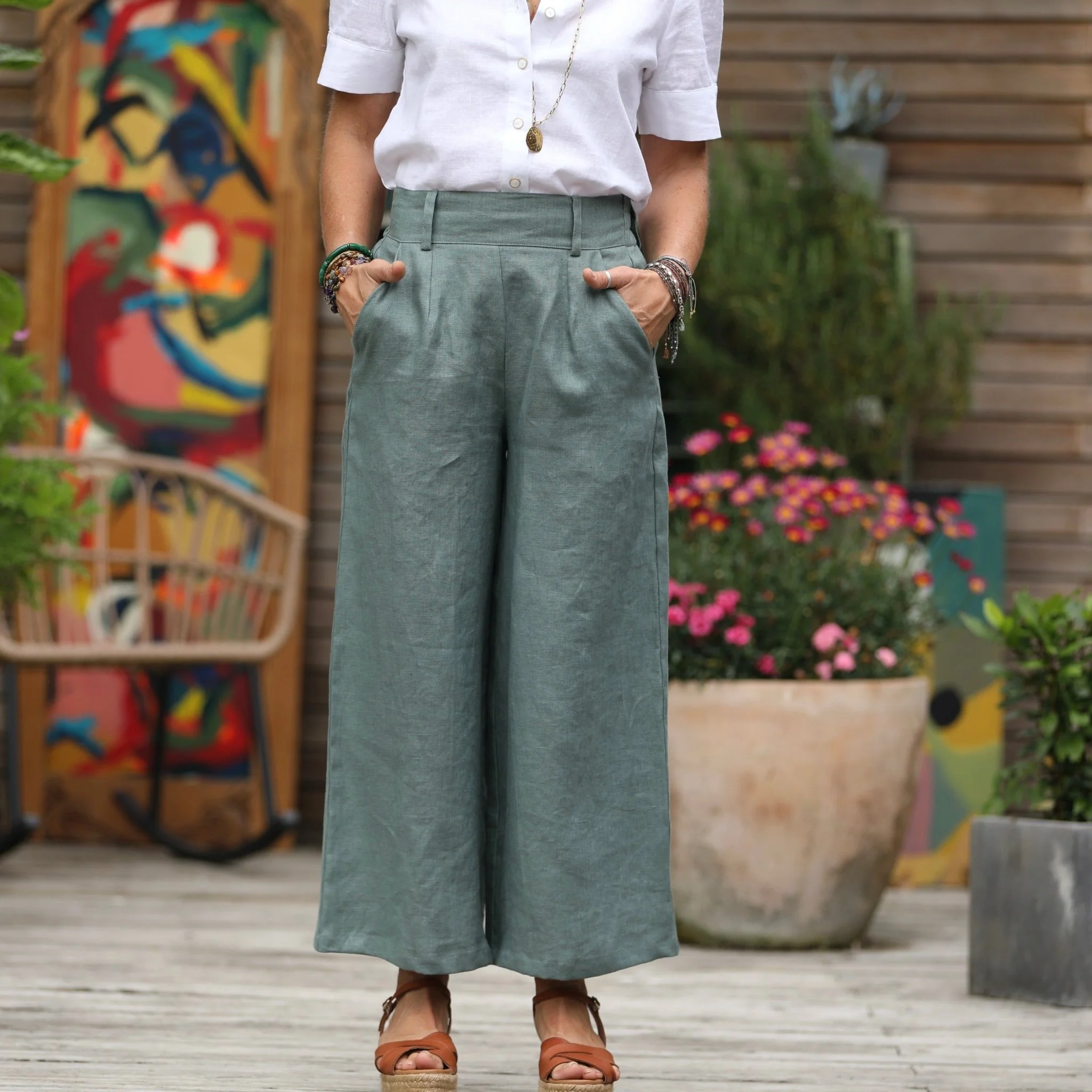 Pantalon Alex - Lin vert d'eau - Image 4