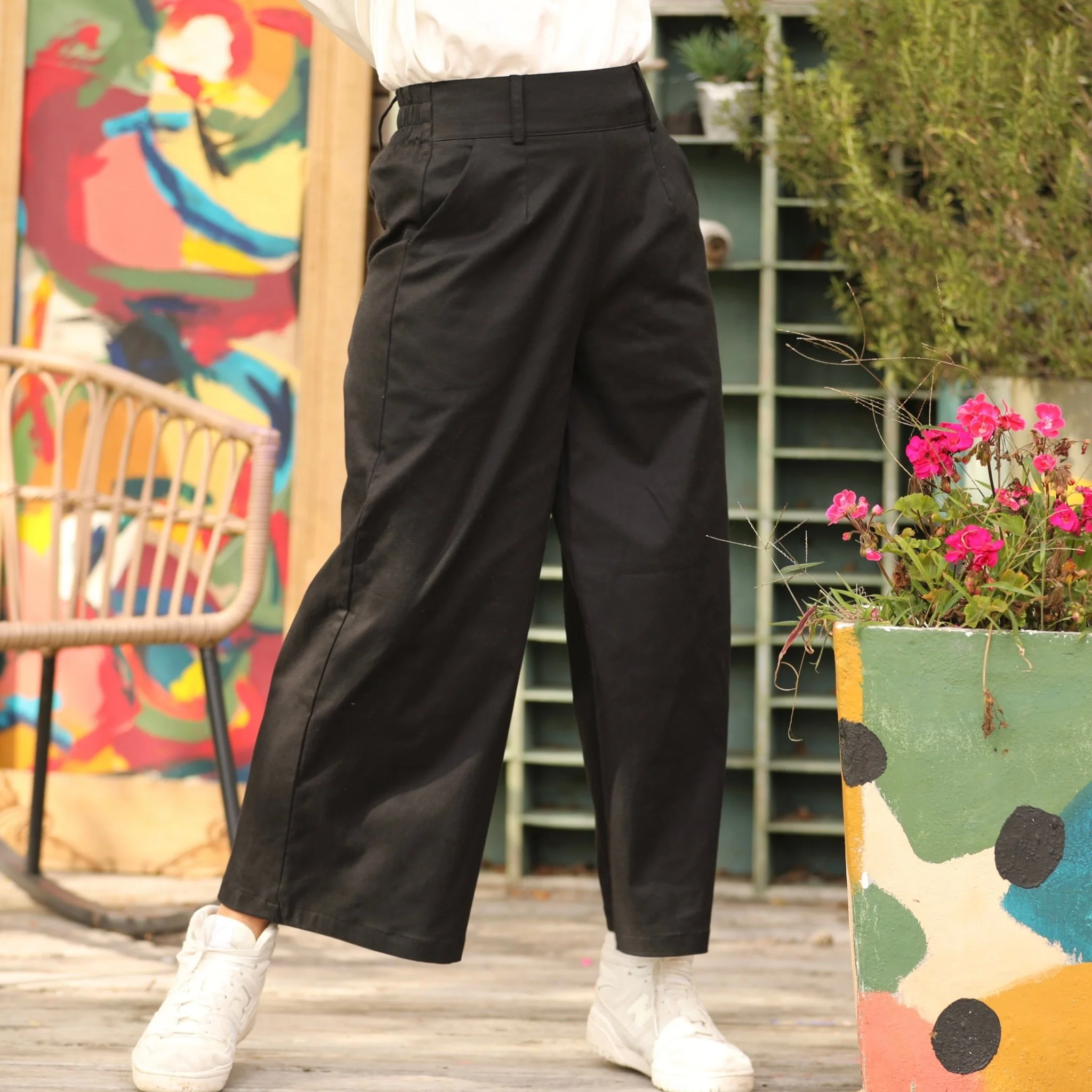 Pantalon Alex - Sergé de viscose/coton noir - Image 2