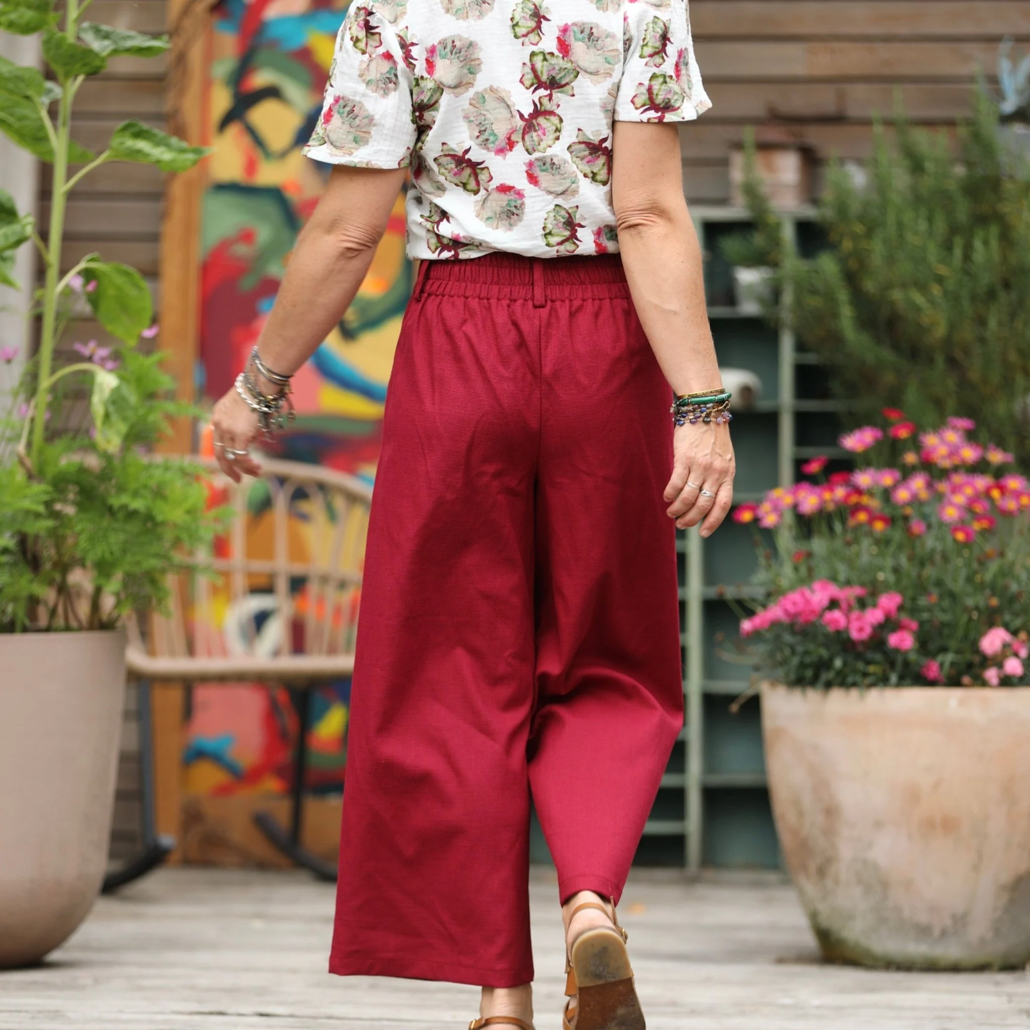 Pantalon Alex - Toile coton/lin grenat - Image 2