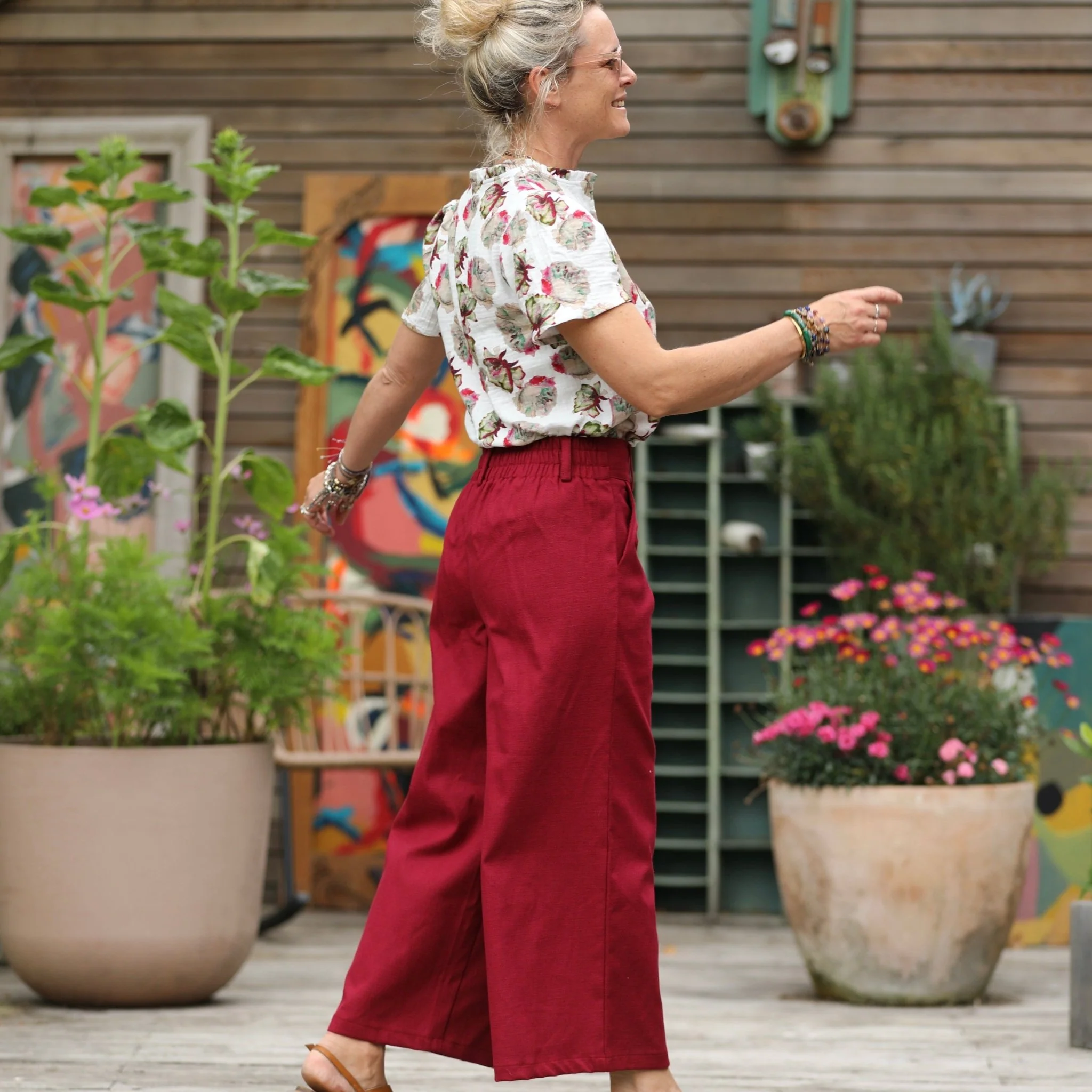 Pantalon Alex - Toile coton/lin grenat - Image 6