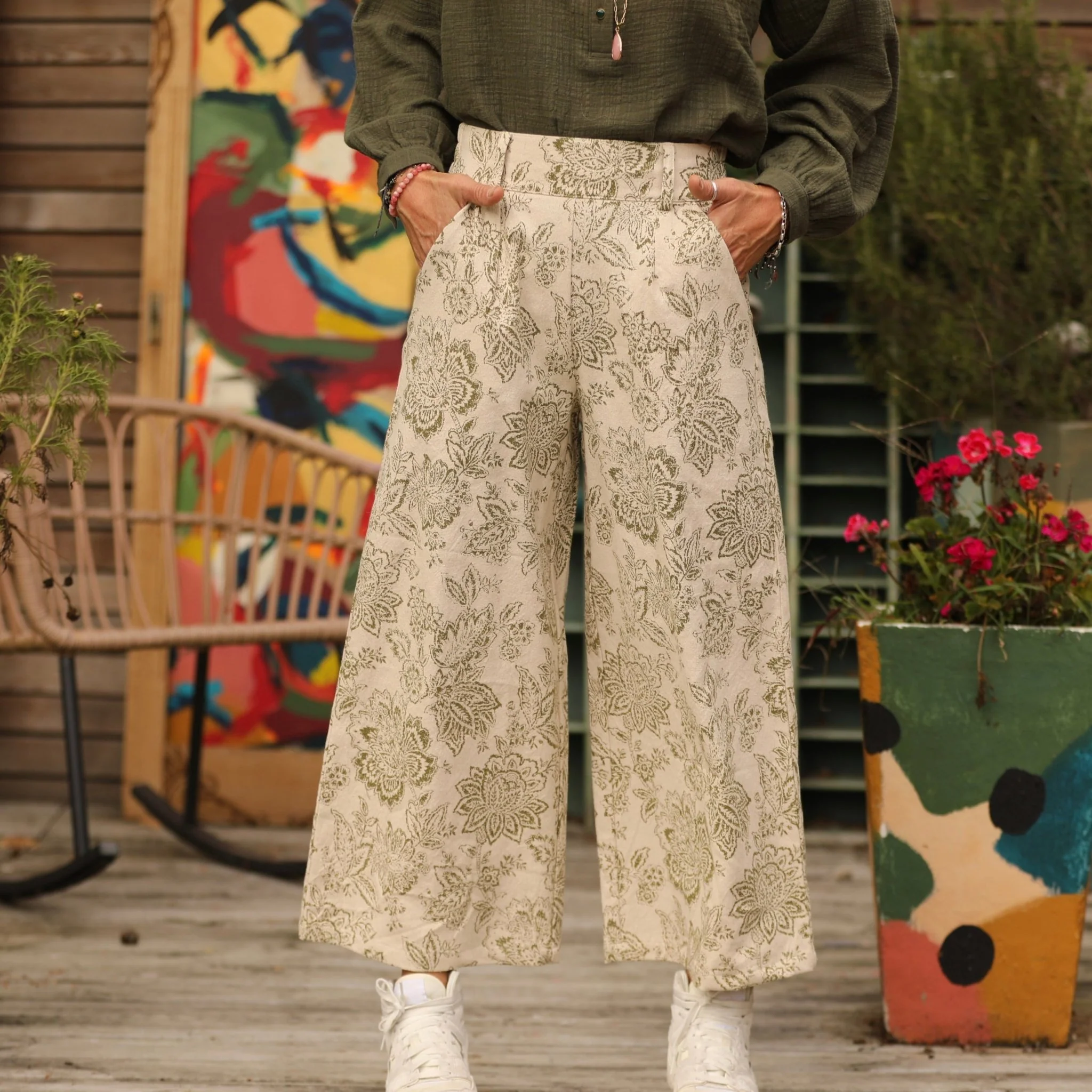 Pantalon Alex - toile de Jouy kaki
