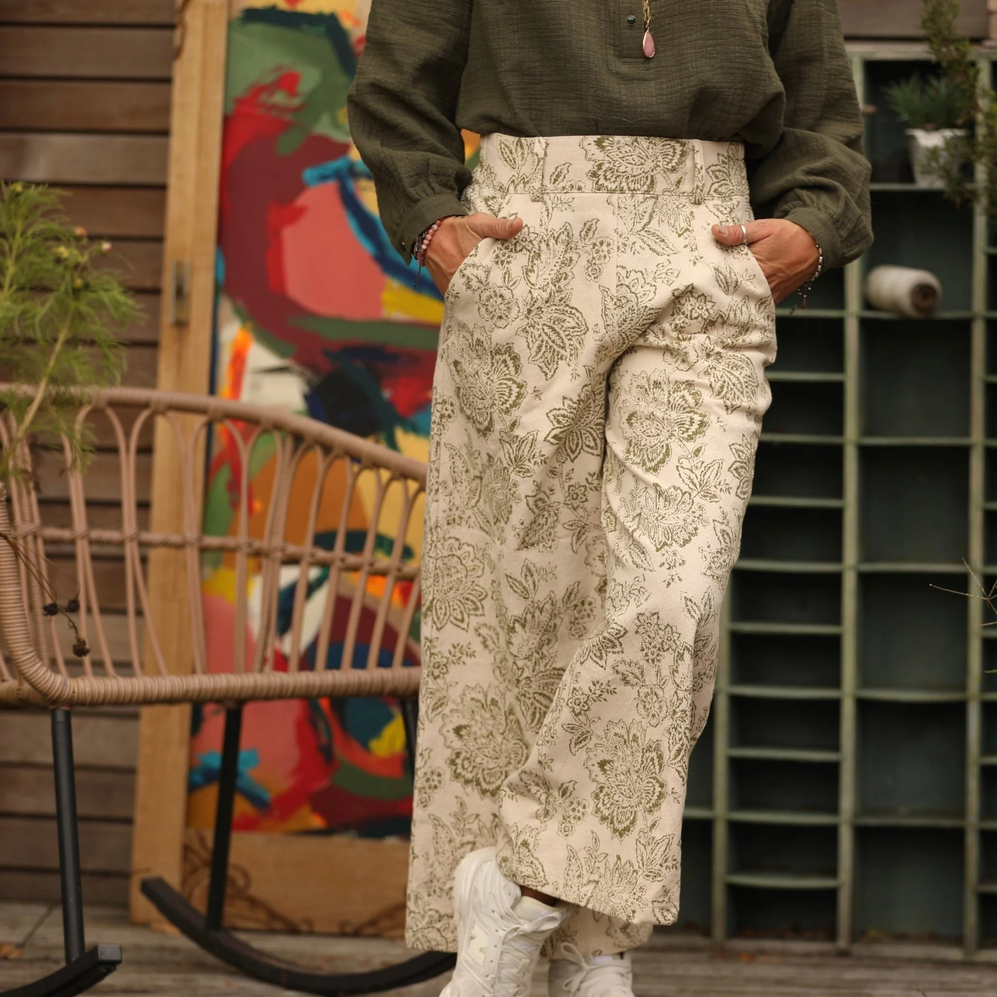 Pantalon Alex - toile de Jouy kaki - Image 6