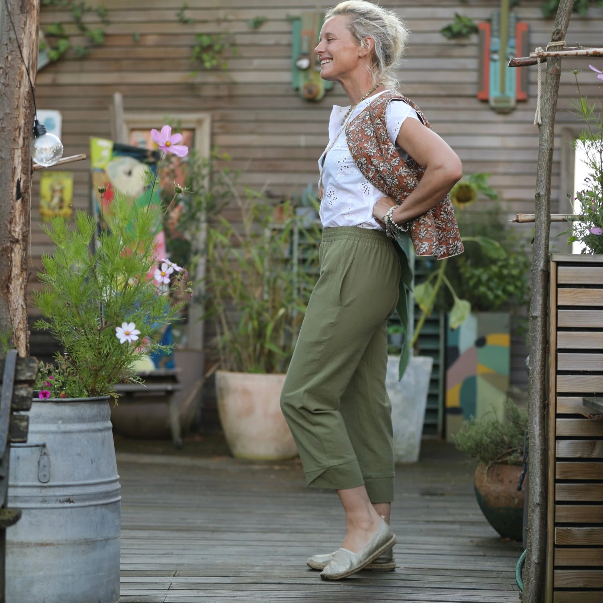 Pantalon Baptiste -  coton lavé vert sauge - Image 6