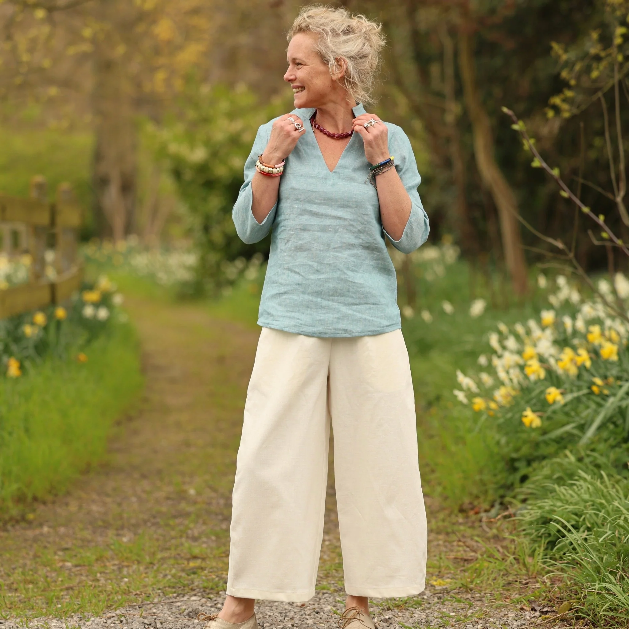 Pantalon Briac - Coton/lin/viscose blanc cassé - Image 15