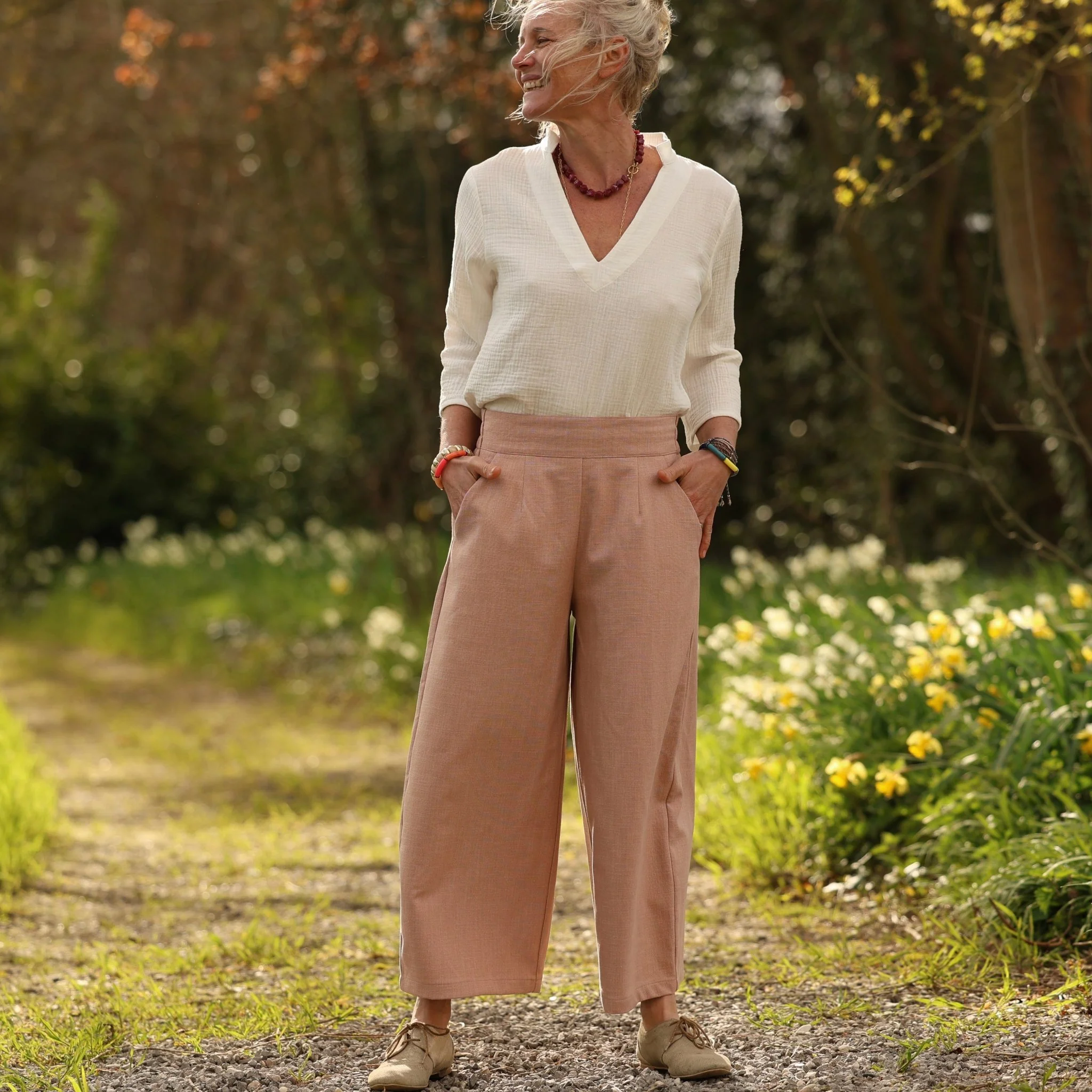 Pantalon Briac - Coton/lin/viscose rose poudré - Image 6