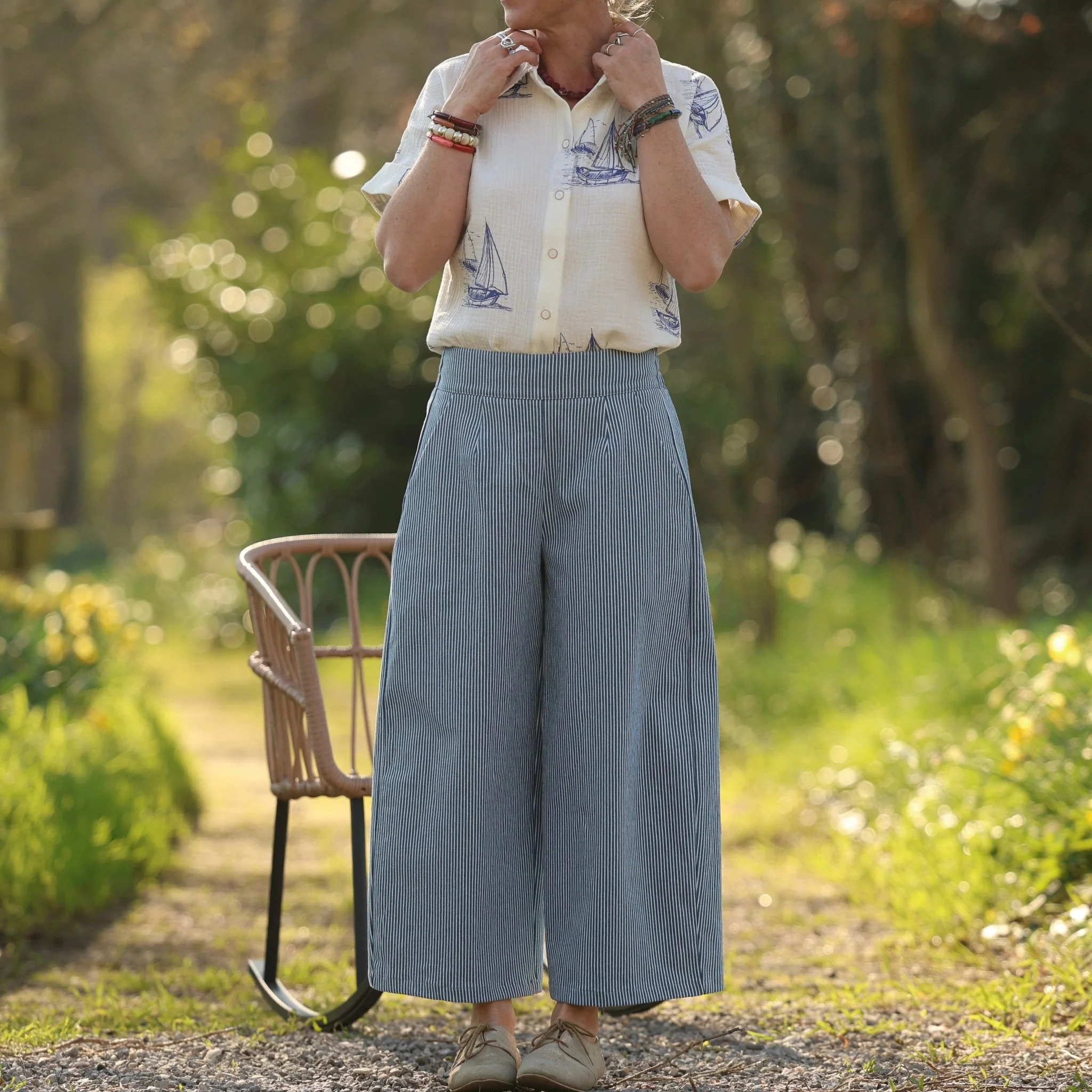 Pantalon Briac - toile de coton rayé bleu/blanc - Image 10