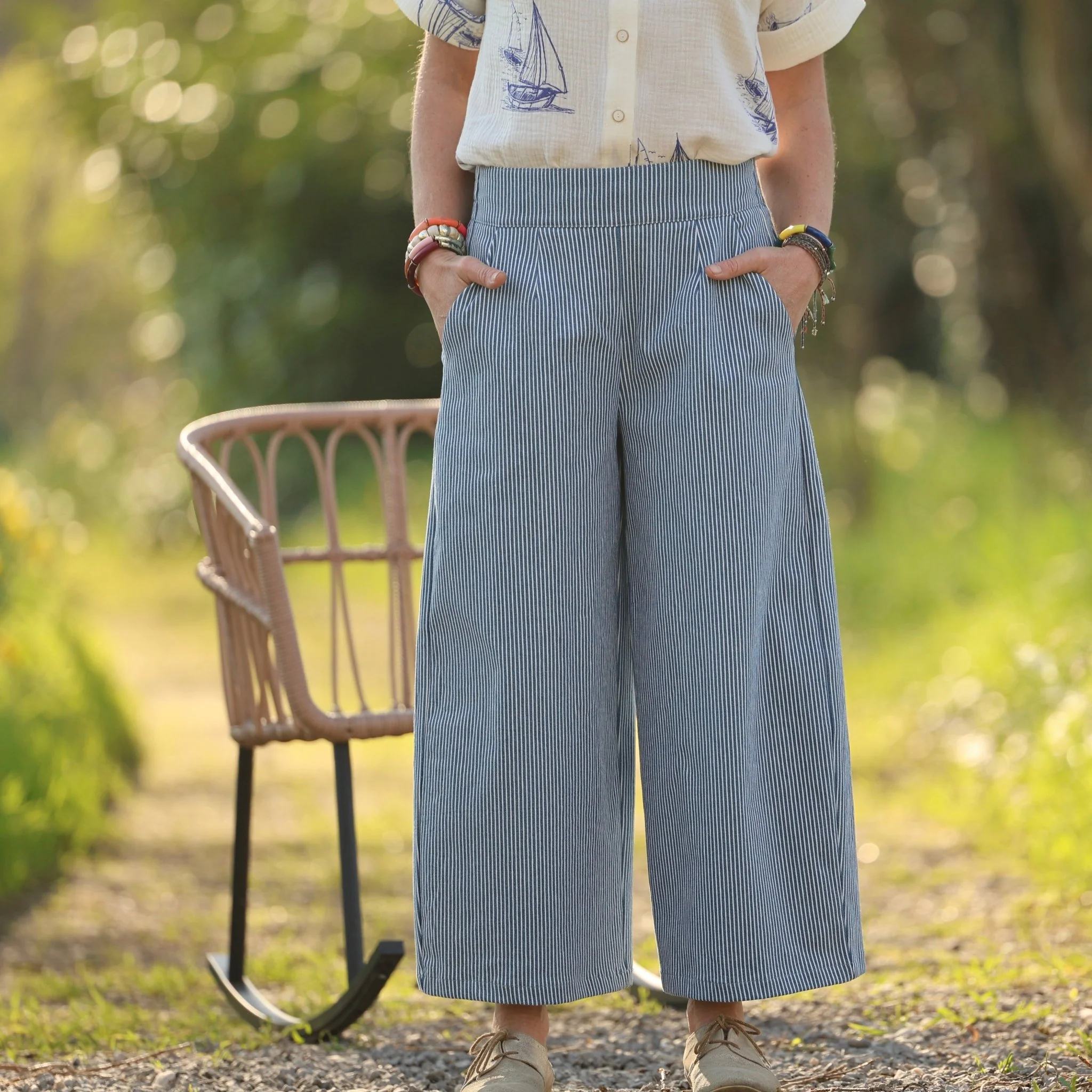Pantalon Briac - toile de coton rayé bleu/blanc - Image 12