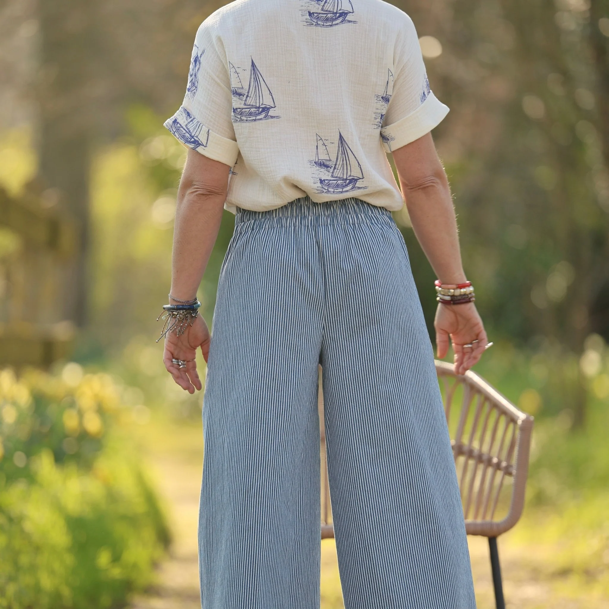 Pantalon Briac - toile de coton rayé bleu/blanc - Image 14