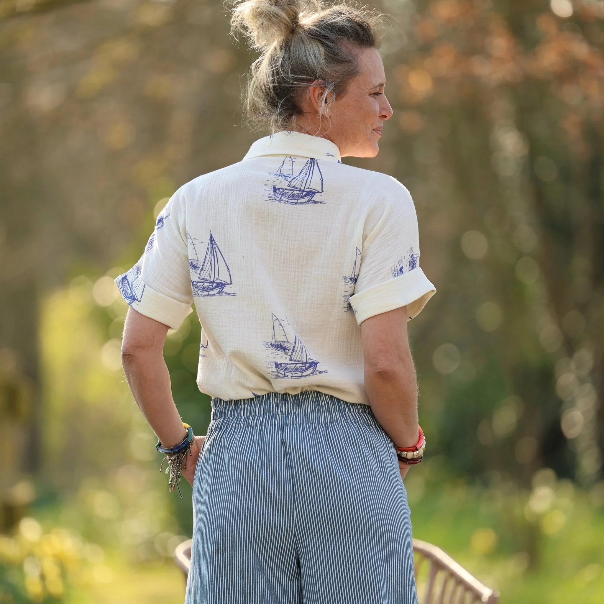 Pantalon Briac - toile de coton rayé bleu/blanc - Image 7