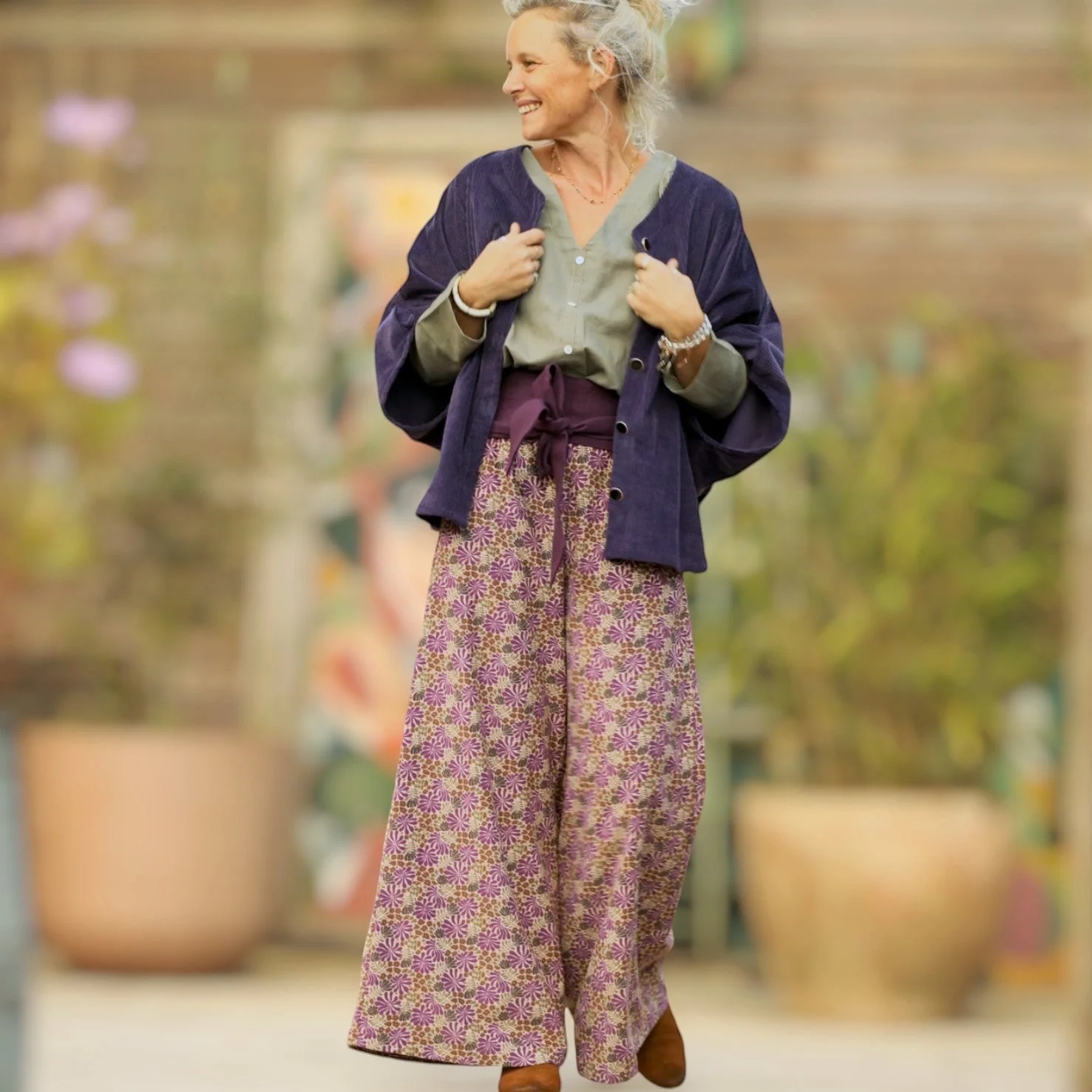 Pantalon César- velours milleraies Violettes Sauvages
