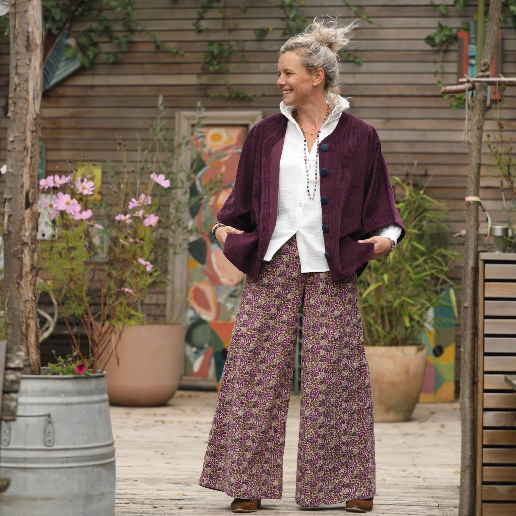 Pantalon César- velours milleraies Violettes Sauvages - Image 2