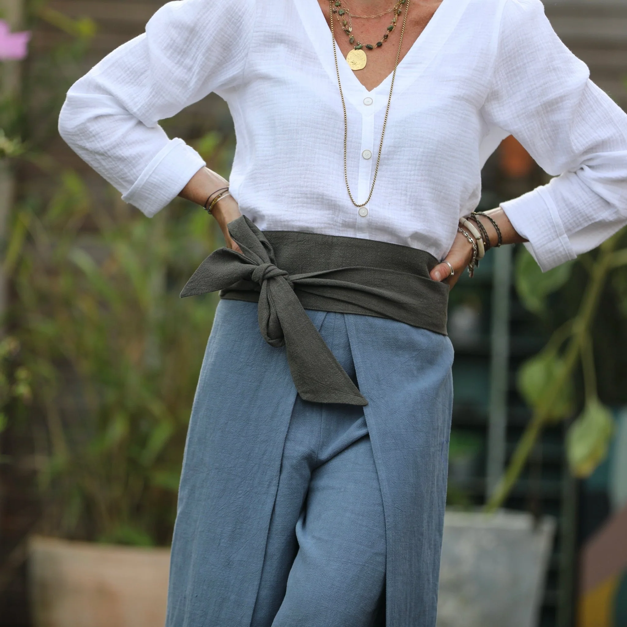 Pantalon drapé Mathilde - lin stone wash bleu océan - Image 8