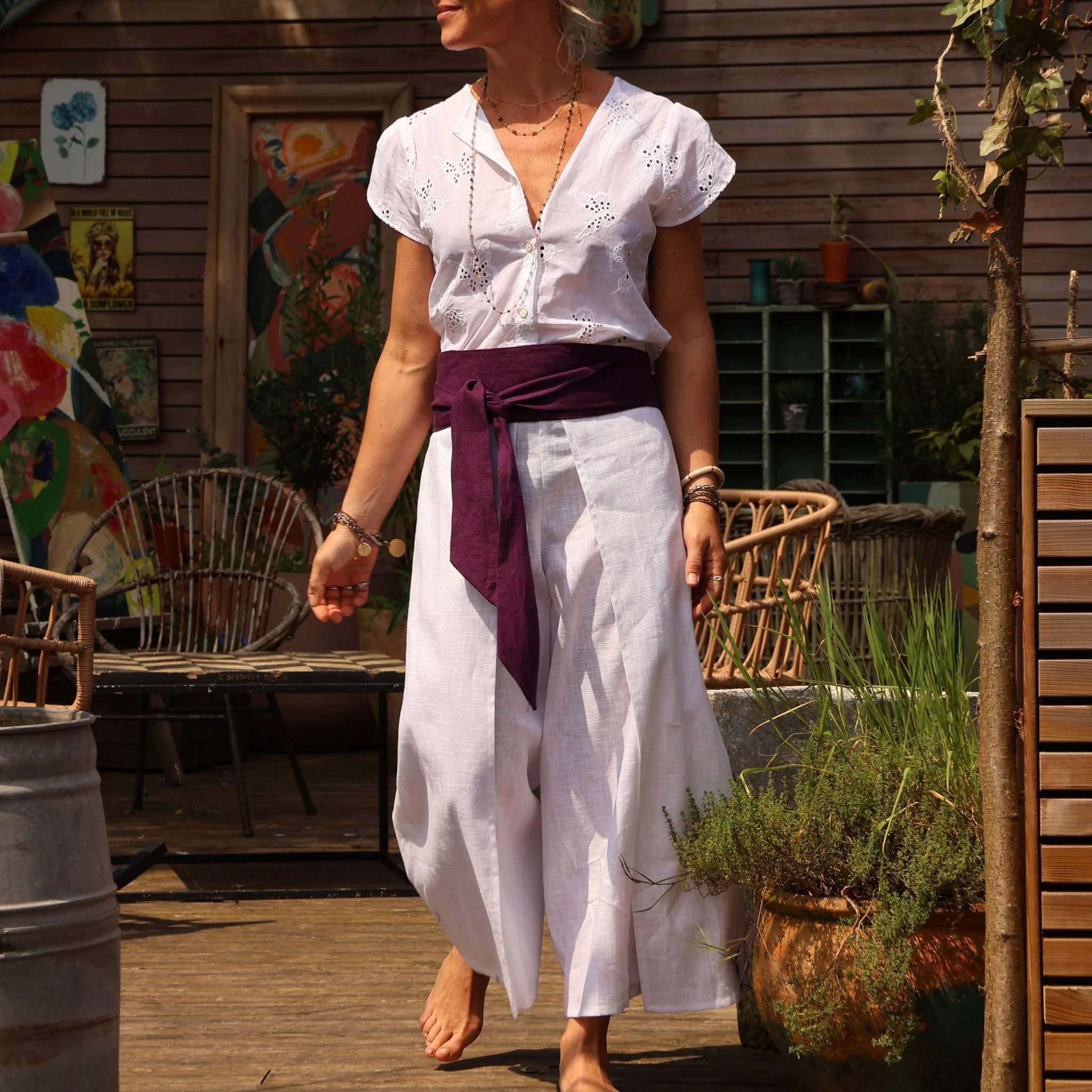 Pantalon drapé Mathilde - lin blanc - Image 5