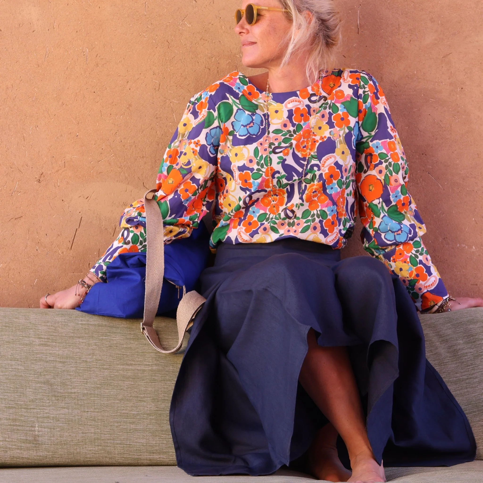 Pantalon drapé Mathilde - lin bleu marine - Image 4