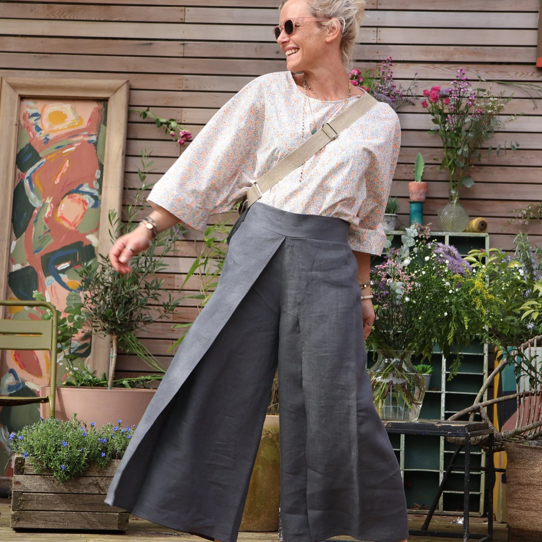 Pantalon drapé Mathilde - lin gris galet - Image 3