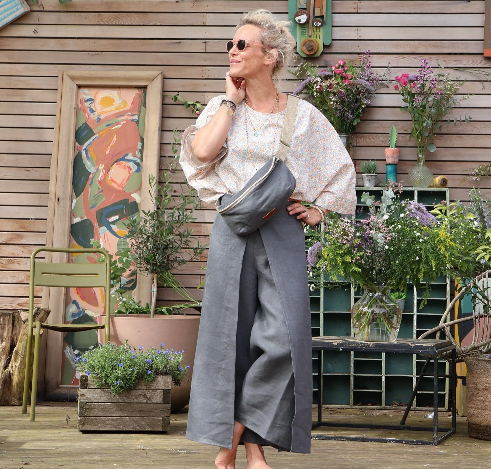 Pantalon drapé Mathilde - lin gris galet - Image 4