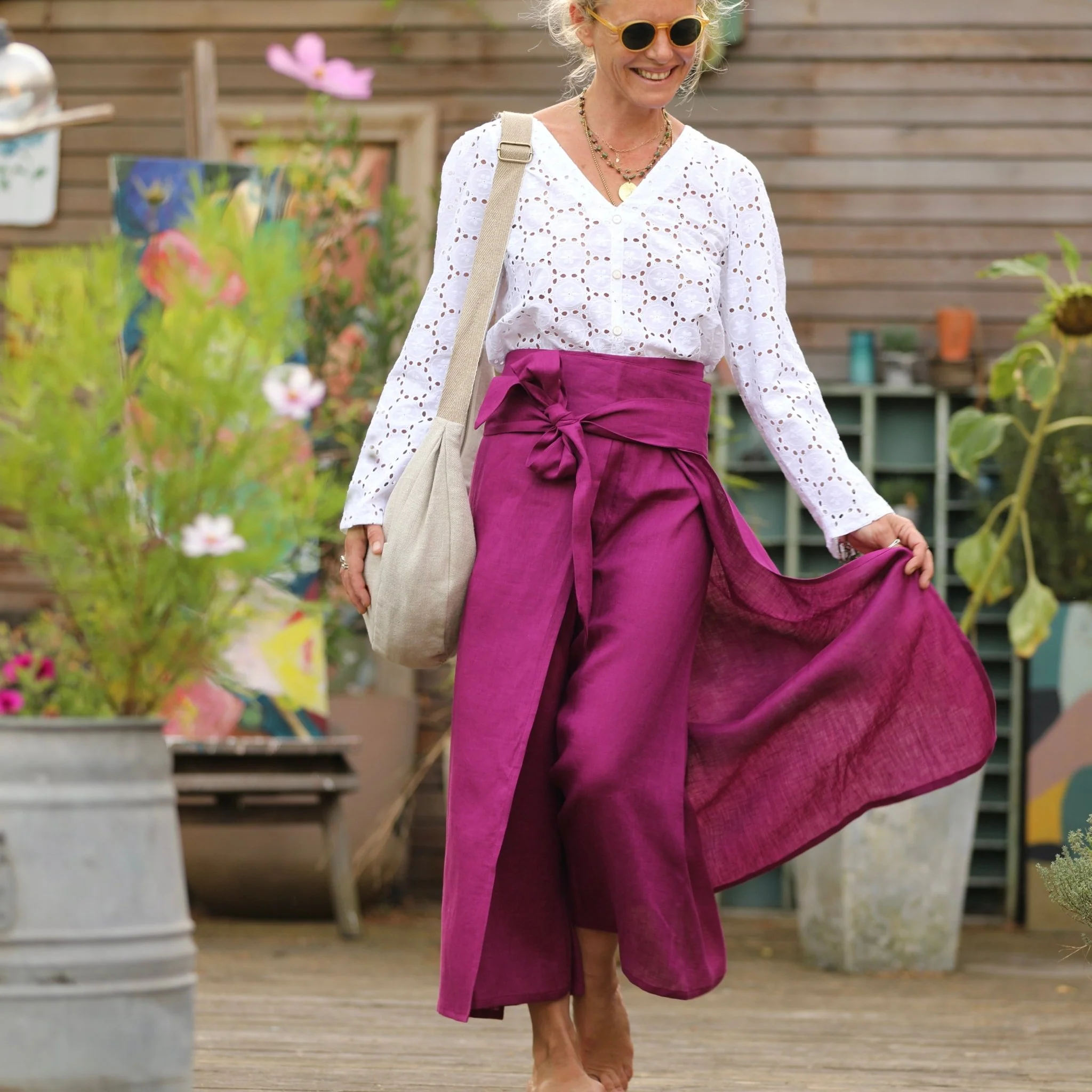 Pantalon drapé Mathilde - lin bougainvillier - Image 9
