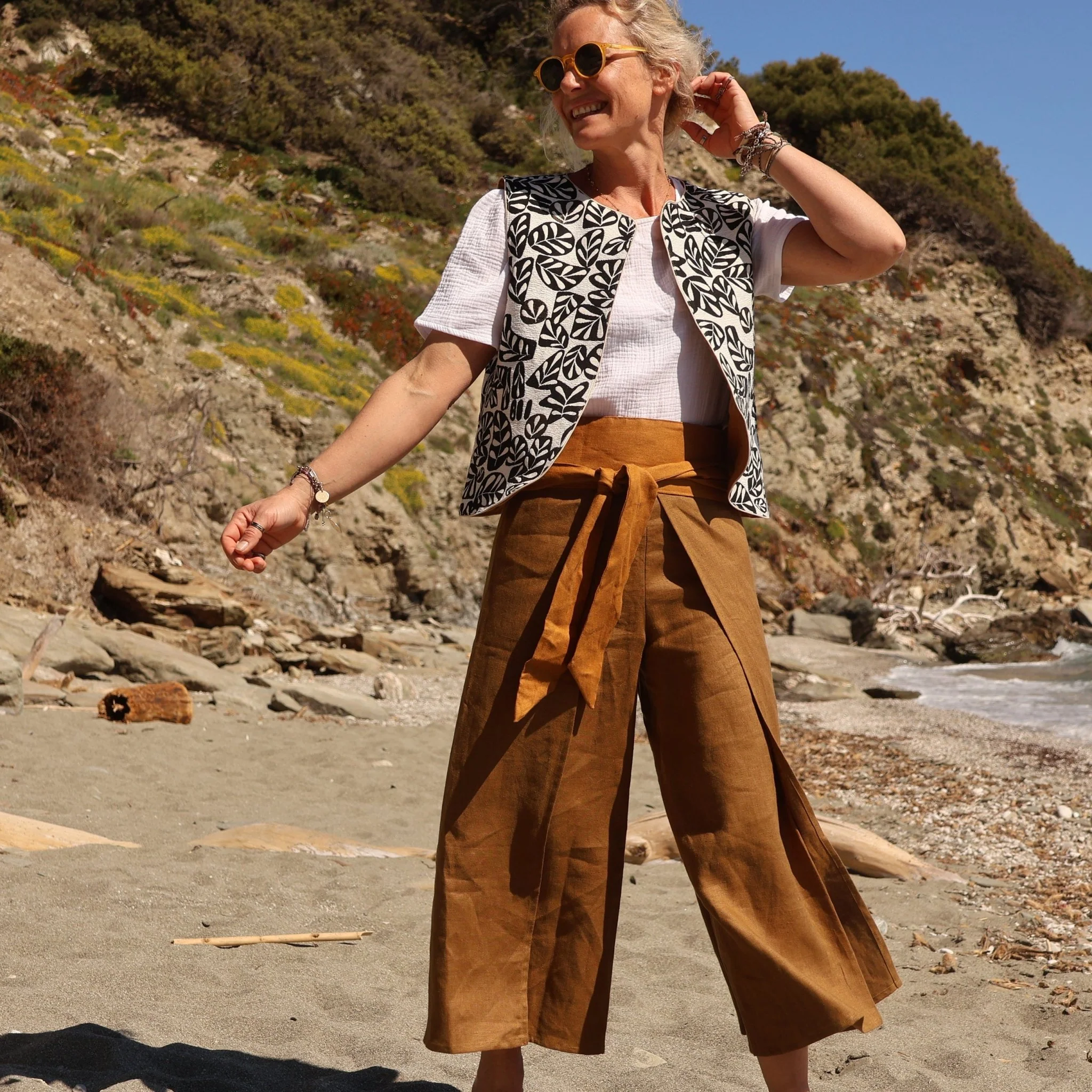 Pantalon drapé Mathilde - lin vert kiwi - Image 3