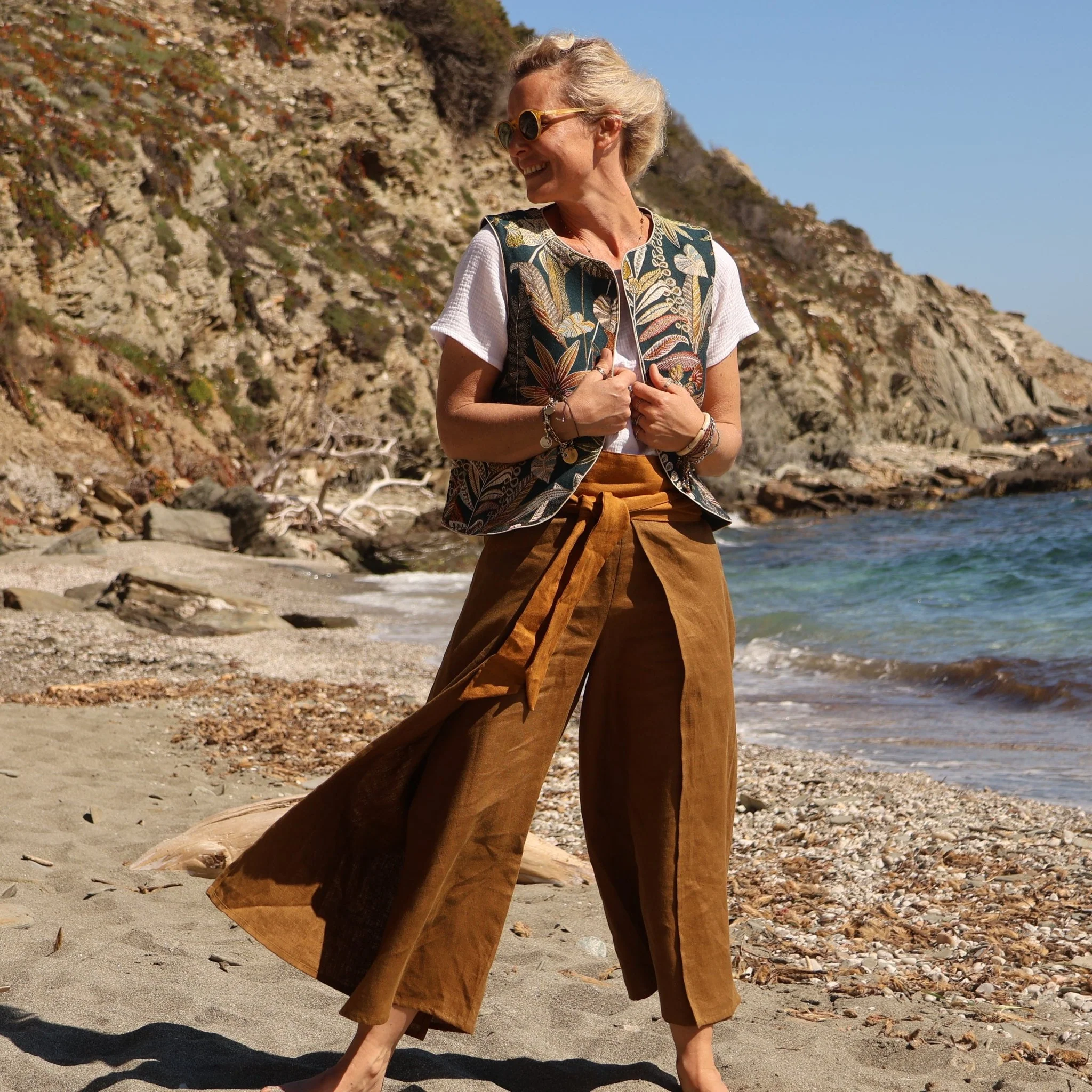 Pantalon drapé Mathilde - lin vert kiwi - Image 8