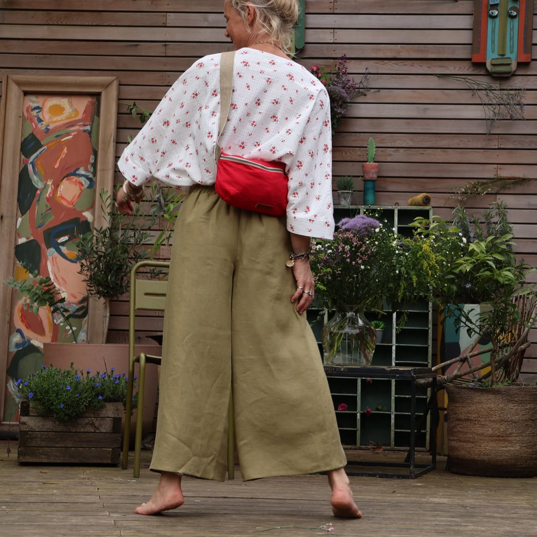 Pantalon drapé Mathilde - lin vert lichen - Image 13
