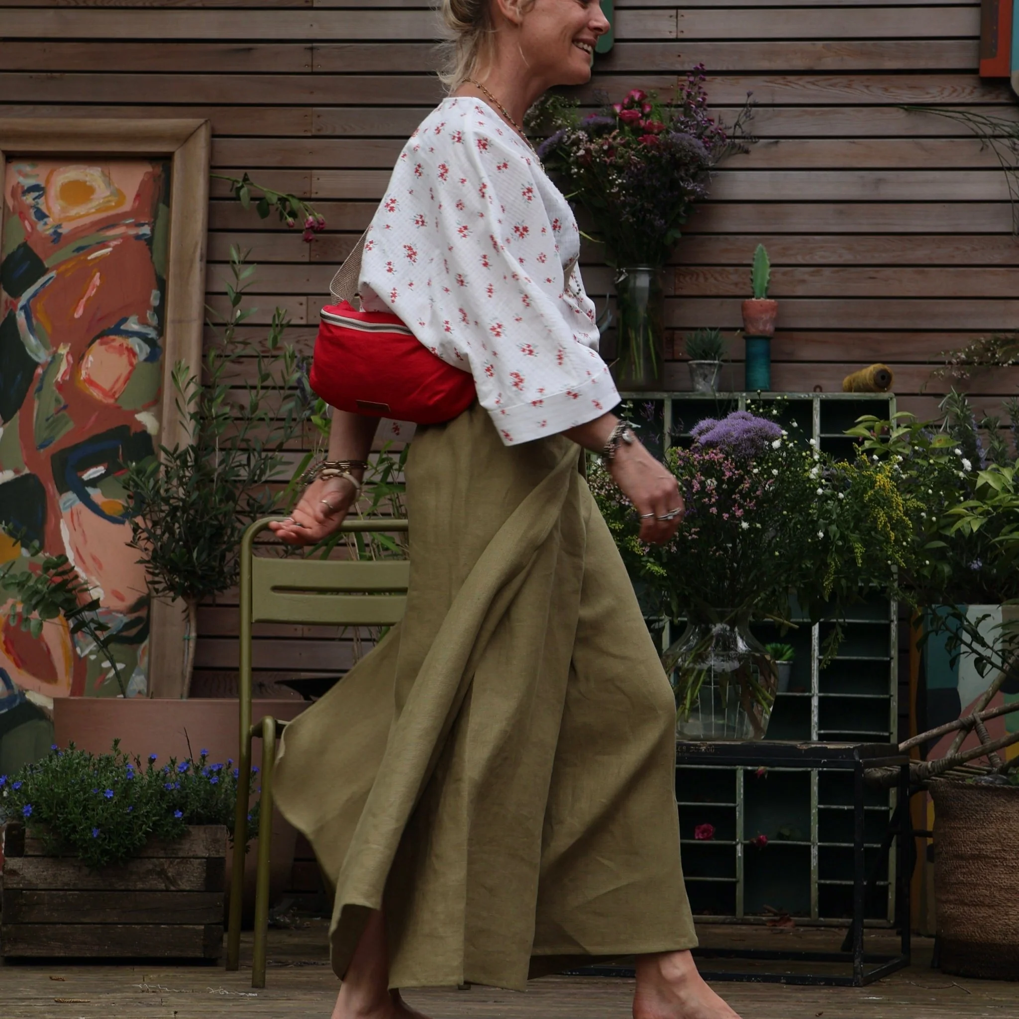 Pantalon drapé Mathilde - lin vert lichen - Image 4