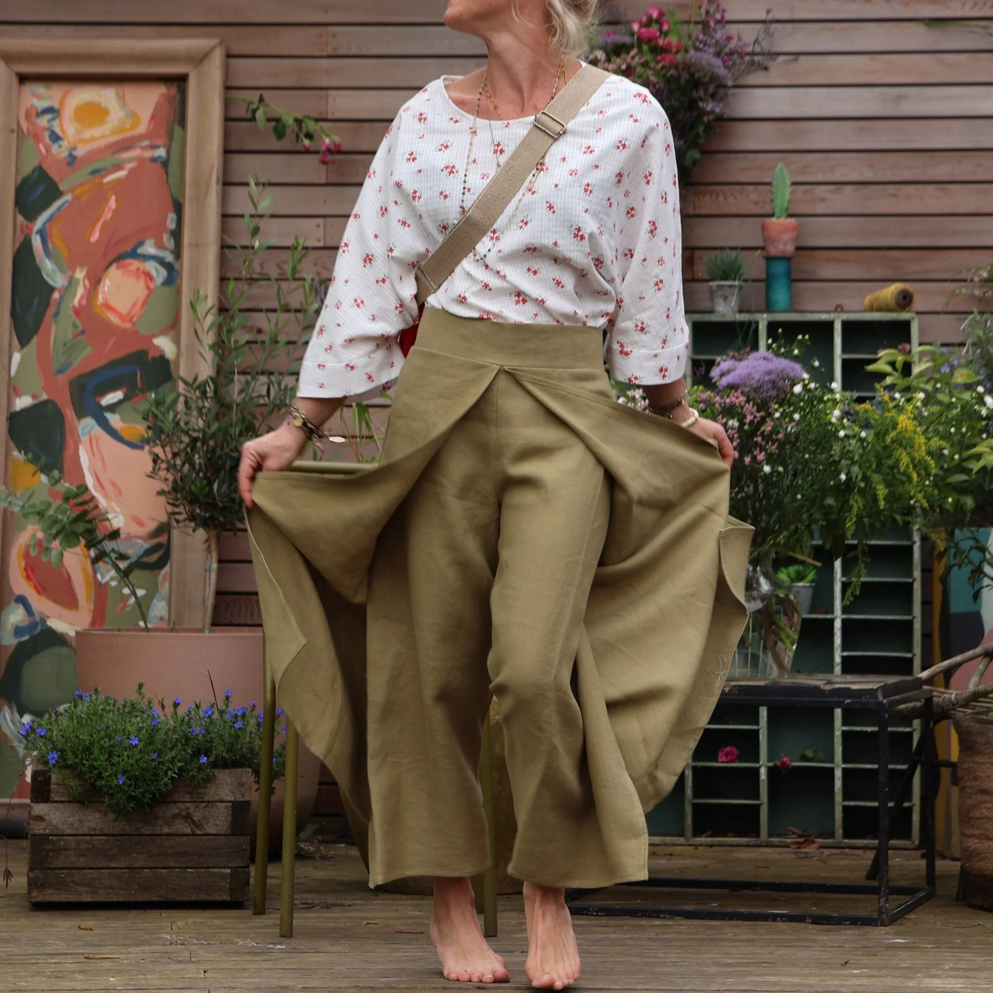Pantalon drapé Mathilde - lin vert lichen - Image 5