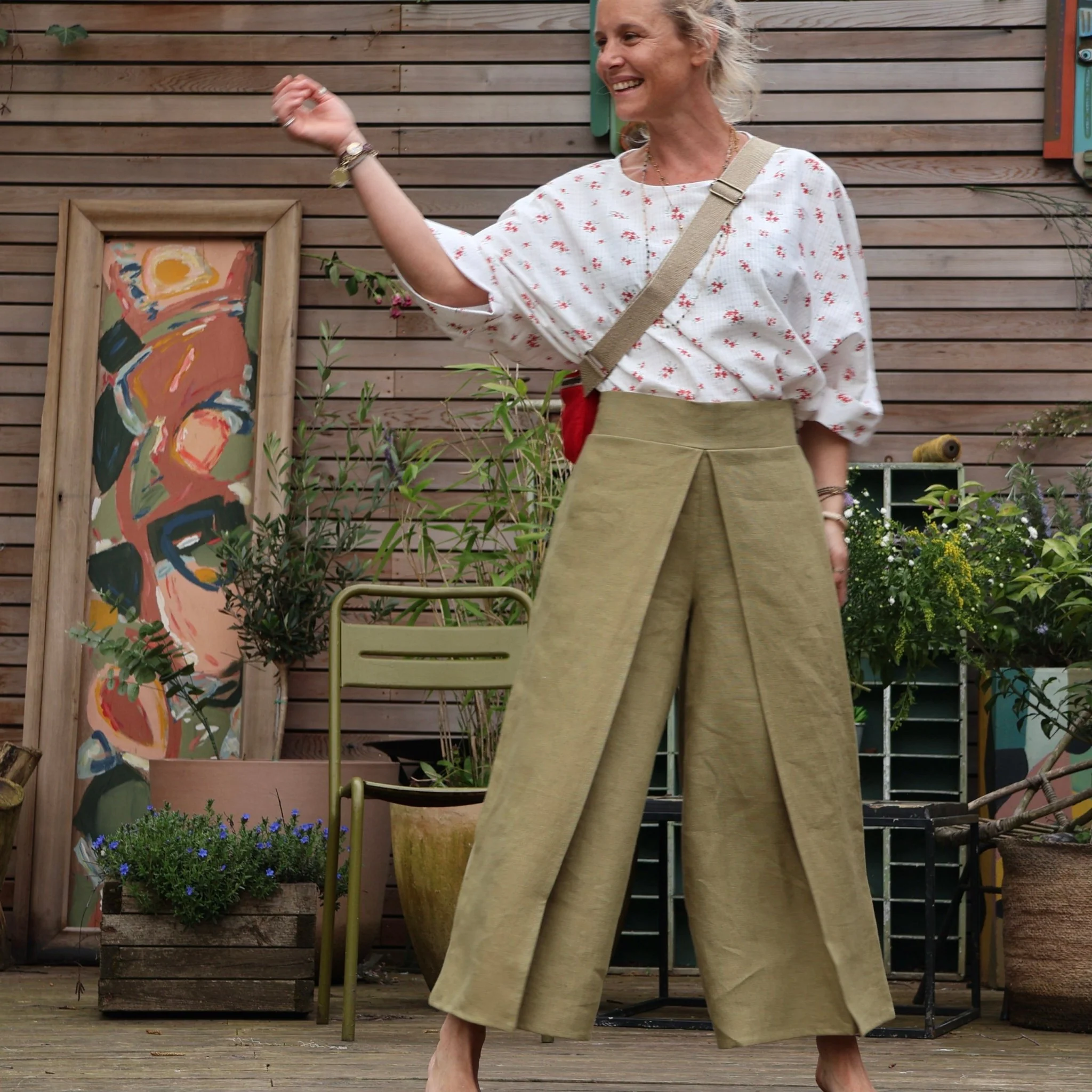 Pantalon drapé Mathilde - lin vert lichen - Image 6