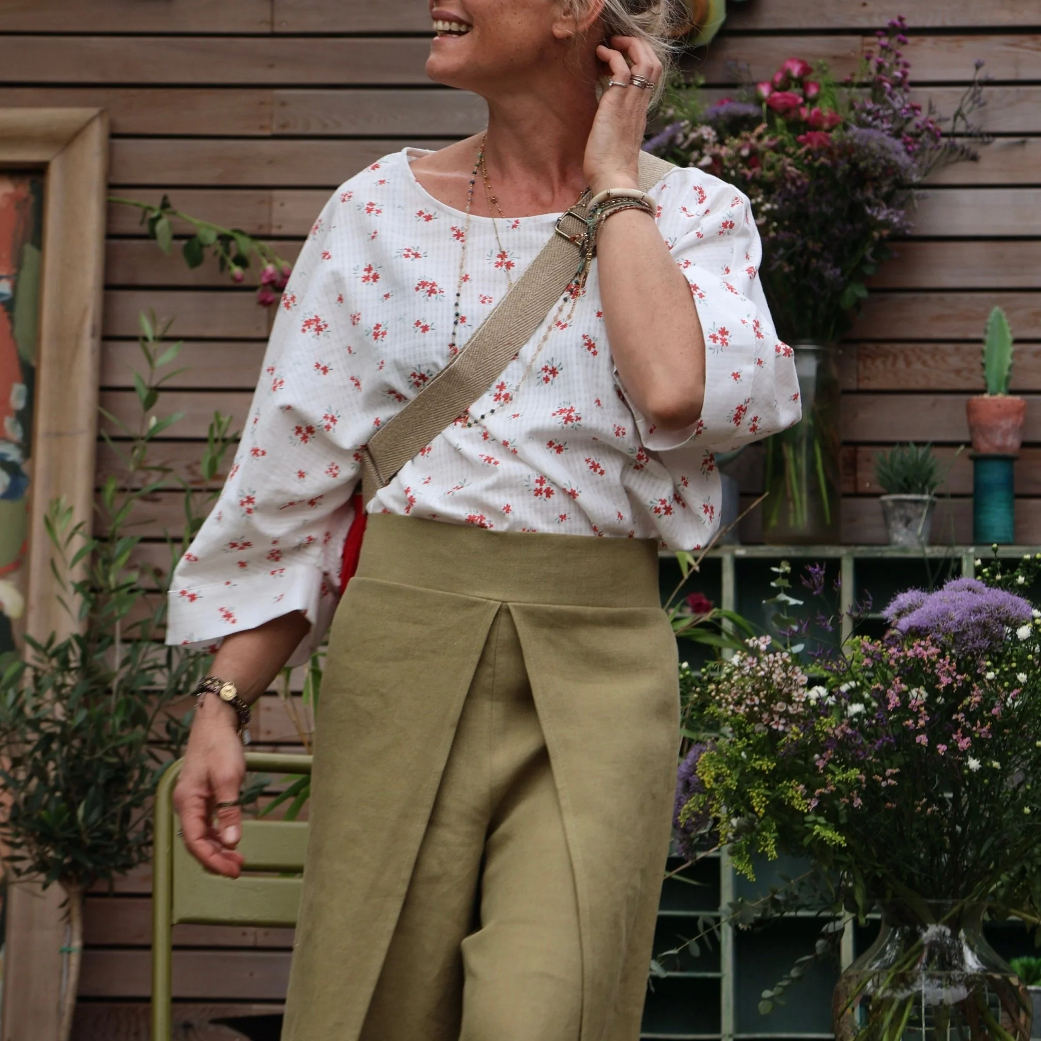 Pantalon drapé Mathilde - lin vert lichen - Image 8