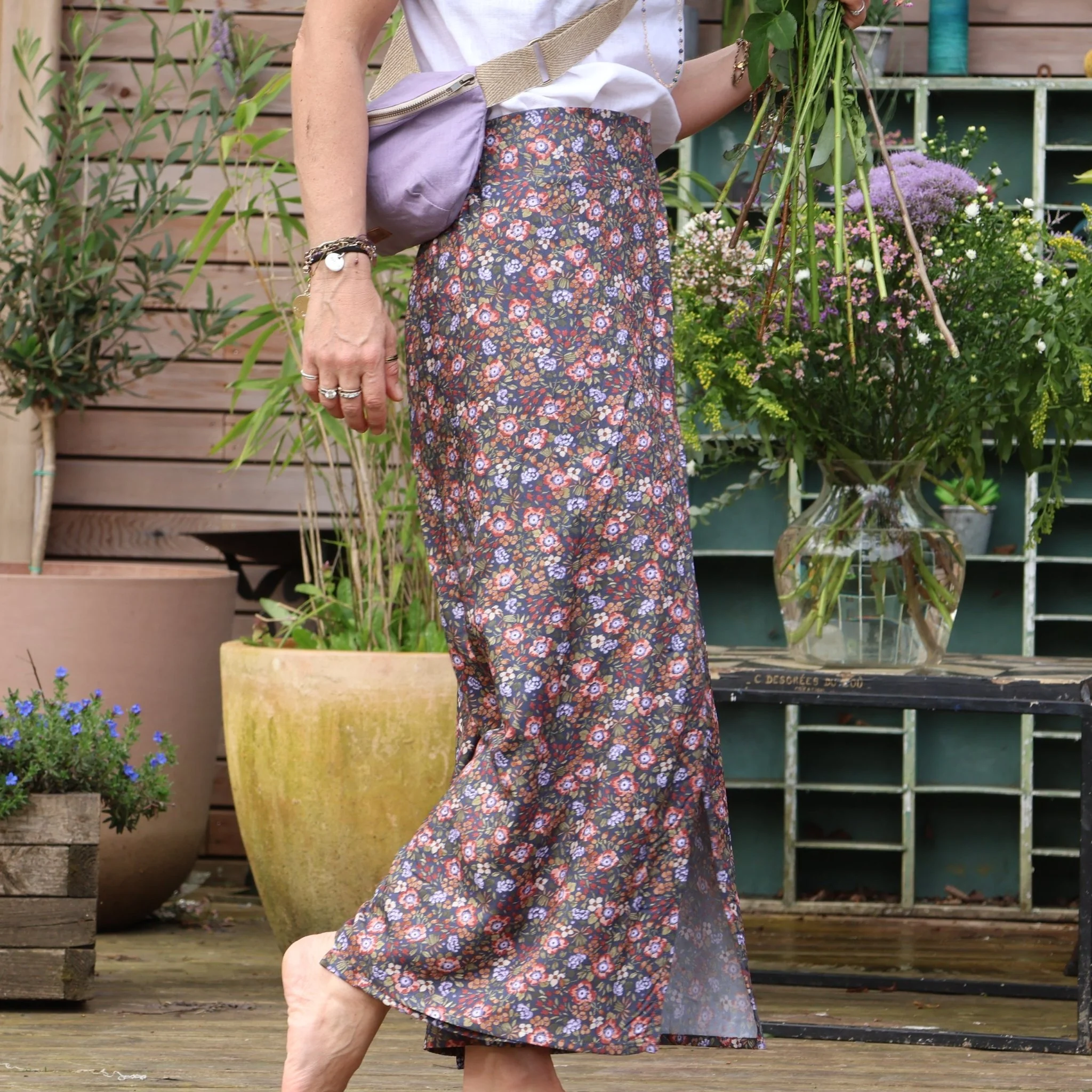 Pantalon drapé Mathilde - sergé de coton fleuri champêtre - Image 4