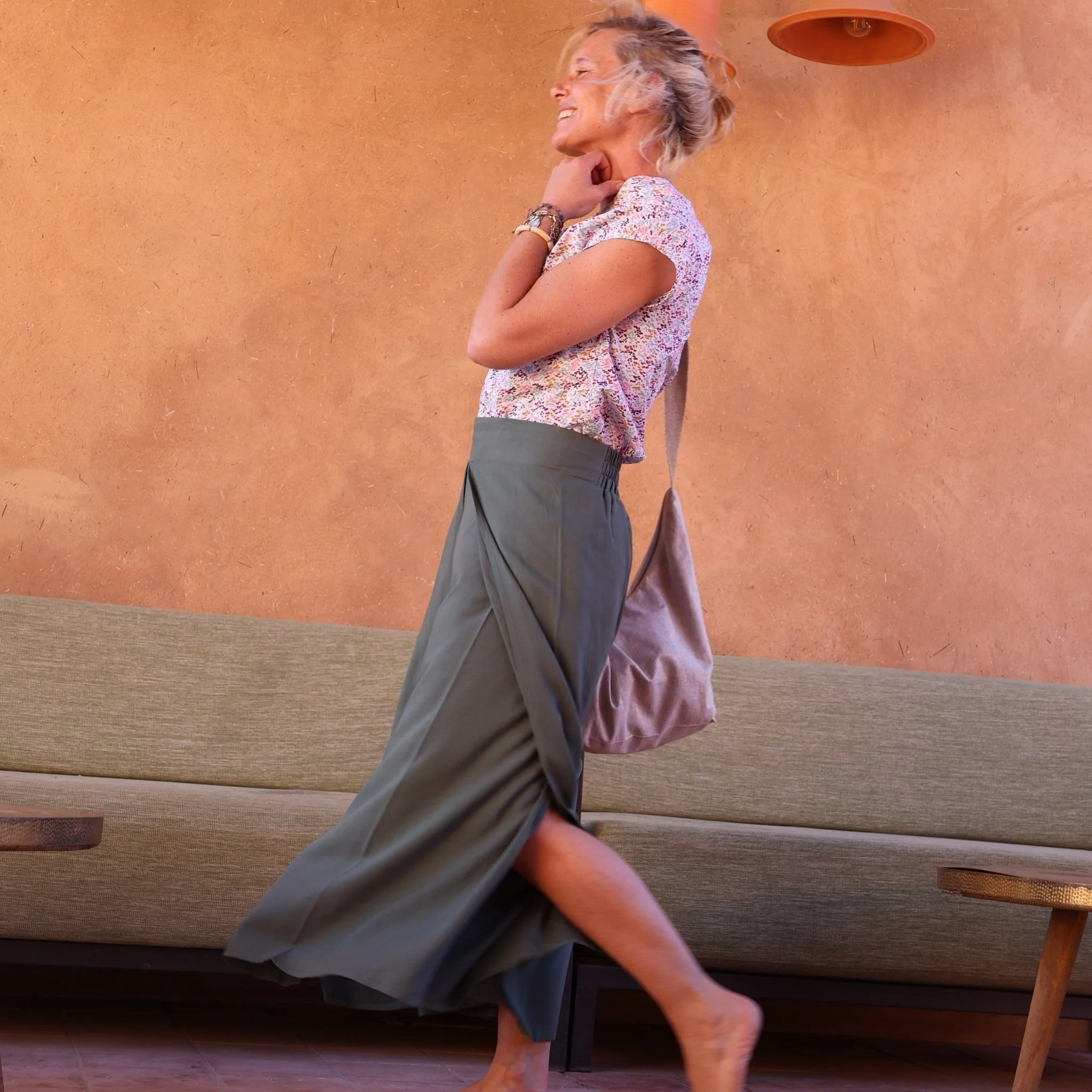 Pantalon drapé Mathilde - sergé de viscose vert cactus - Image 3