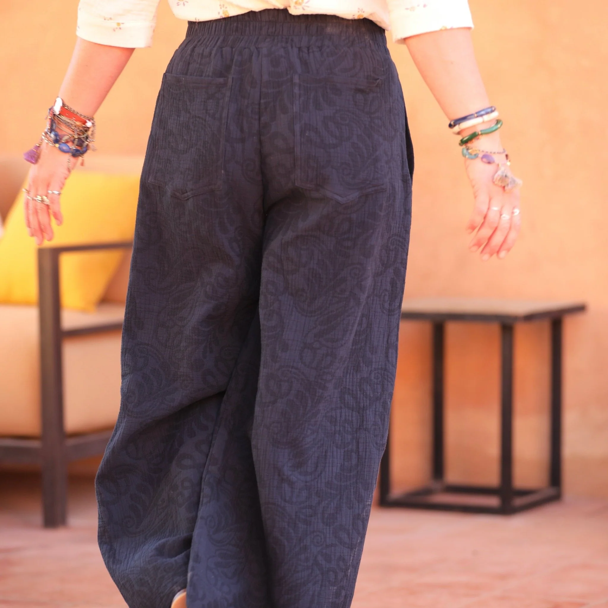 Pantalon Lazare jacquard coton/lin marine - Image 5