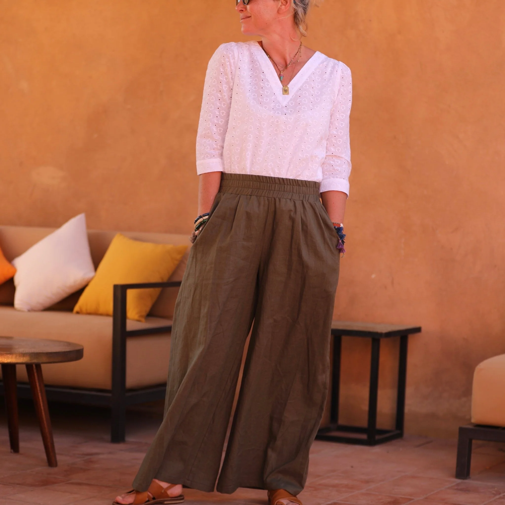 Pantalon Lazare lin lavé kaki