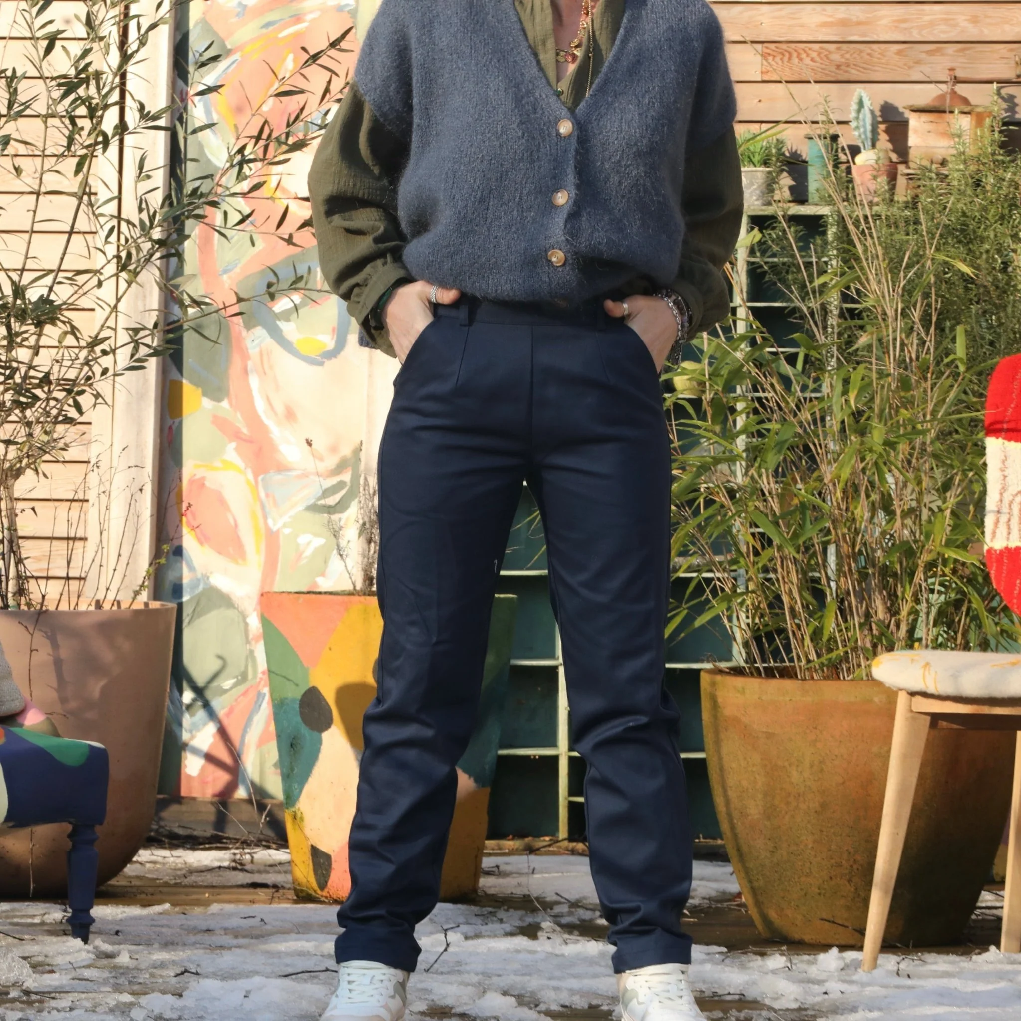 Pantalon Marcus - sergé de coton bleu marine - Image 9