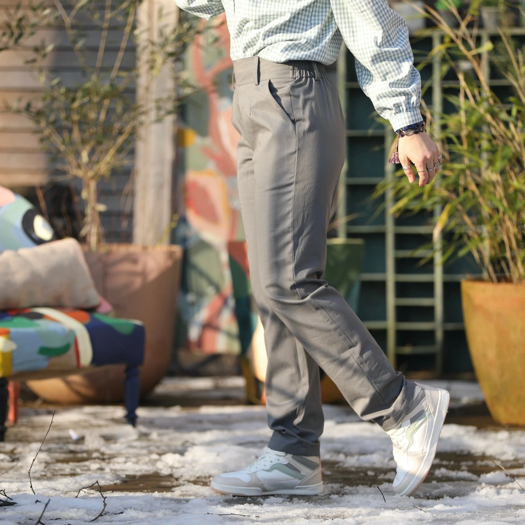 Pantalon Marcus - sergé de coton gris - Image 3