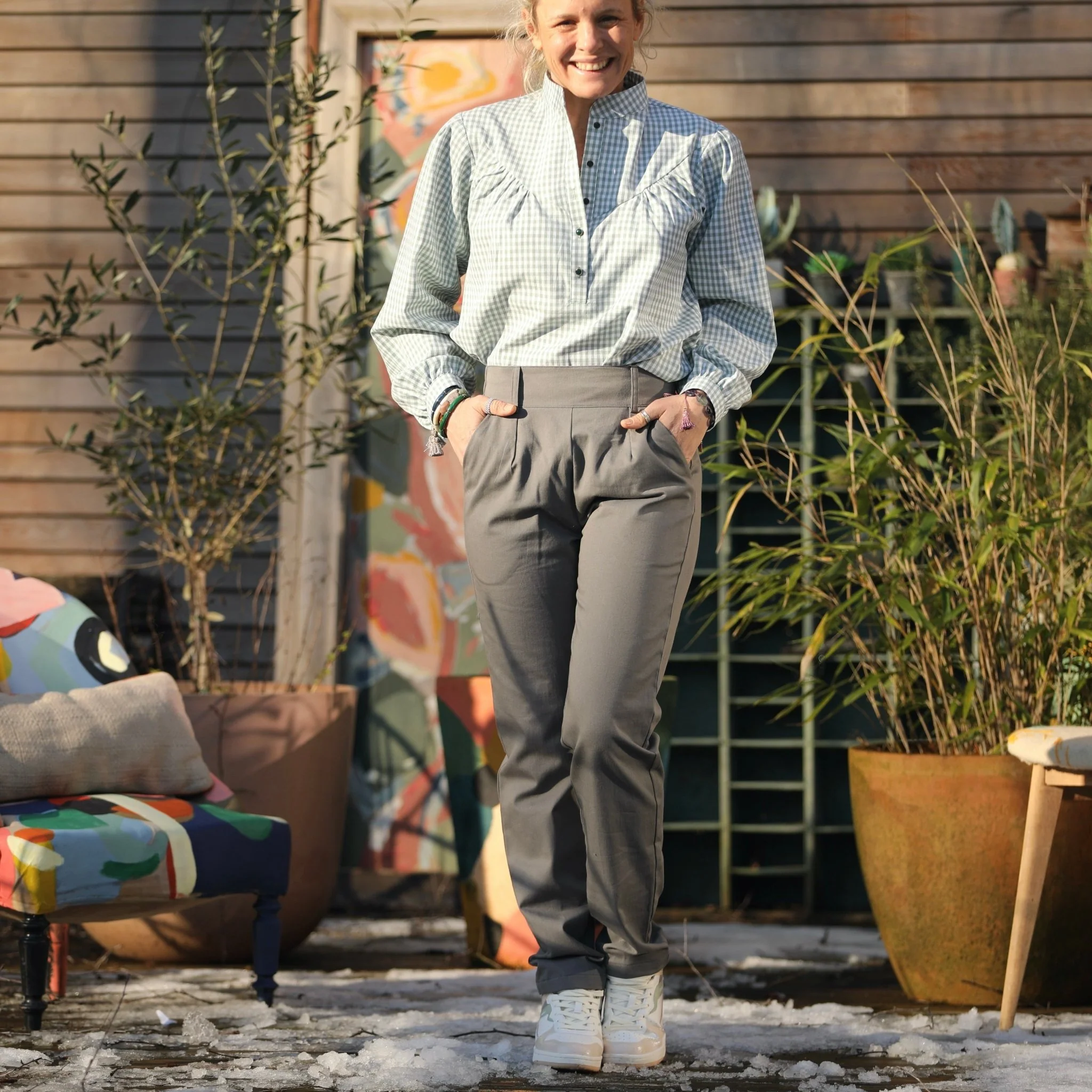 Pantalon Marcus - sergé de coton gris - Image 5