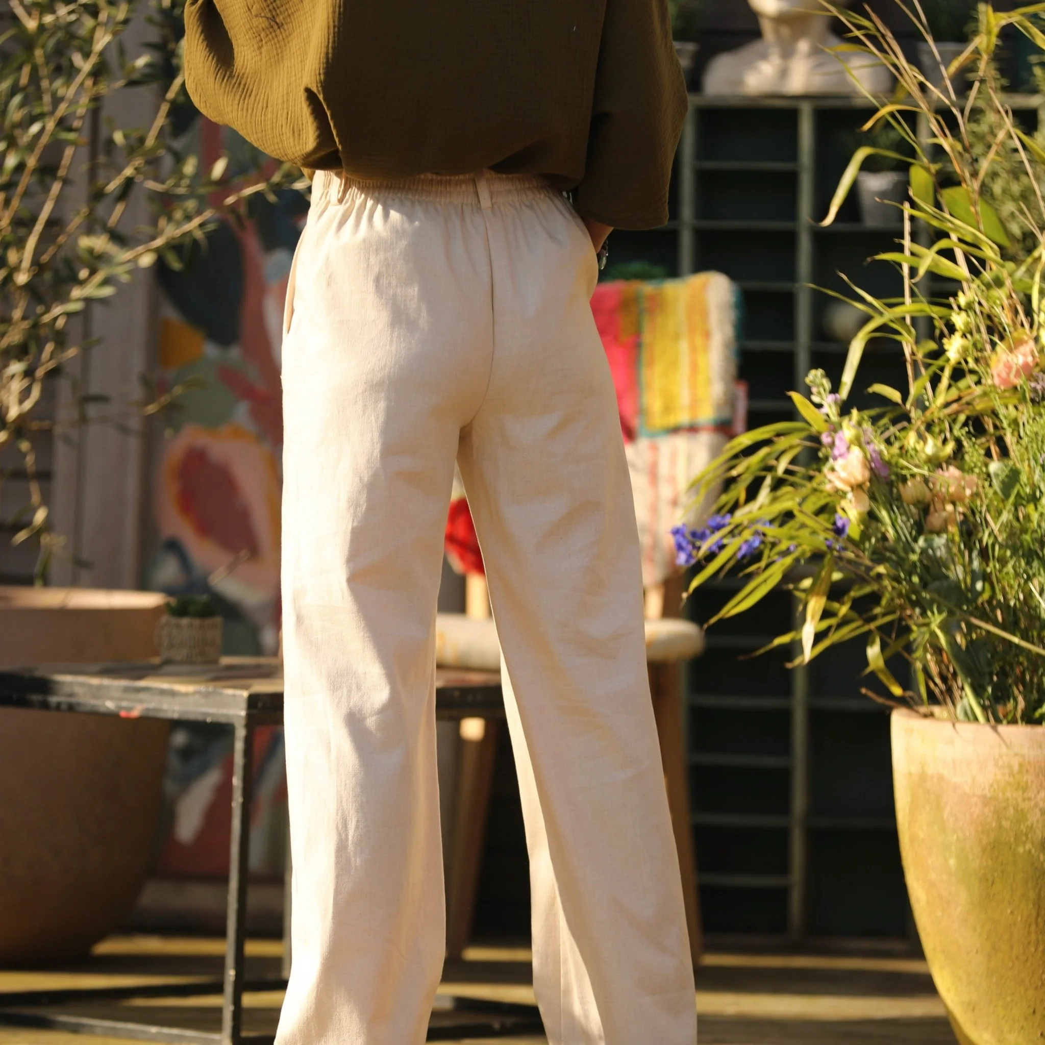 Pantalon Nestor coton/lin ivoire - Image 4