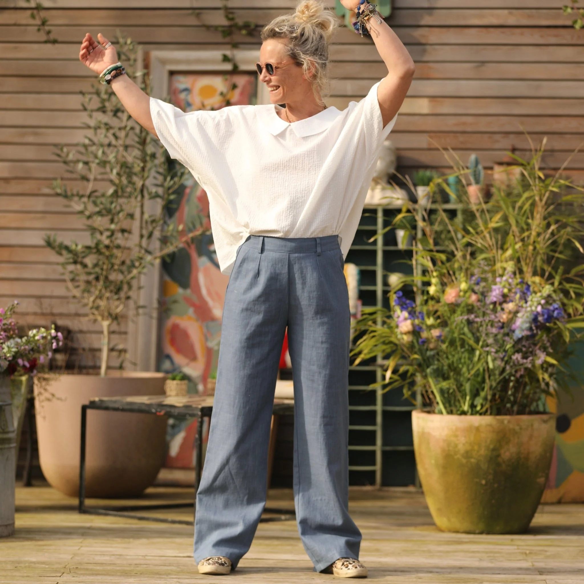 Pantalon Nestor lin bleu doux