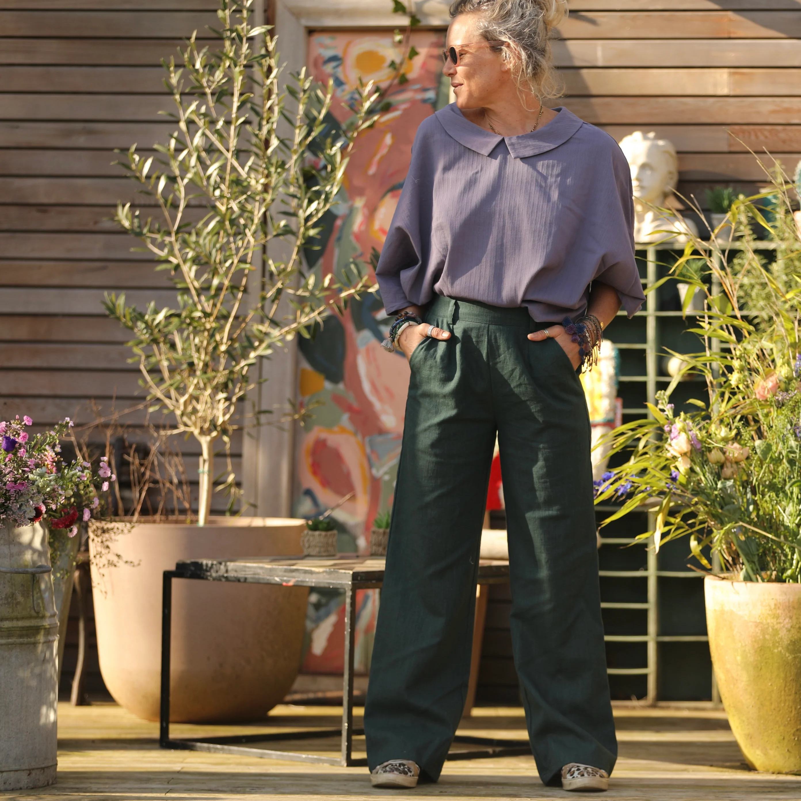 Pantalon Nestor lin vert émeraude