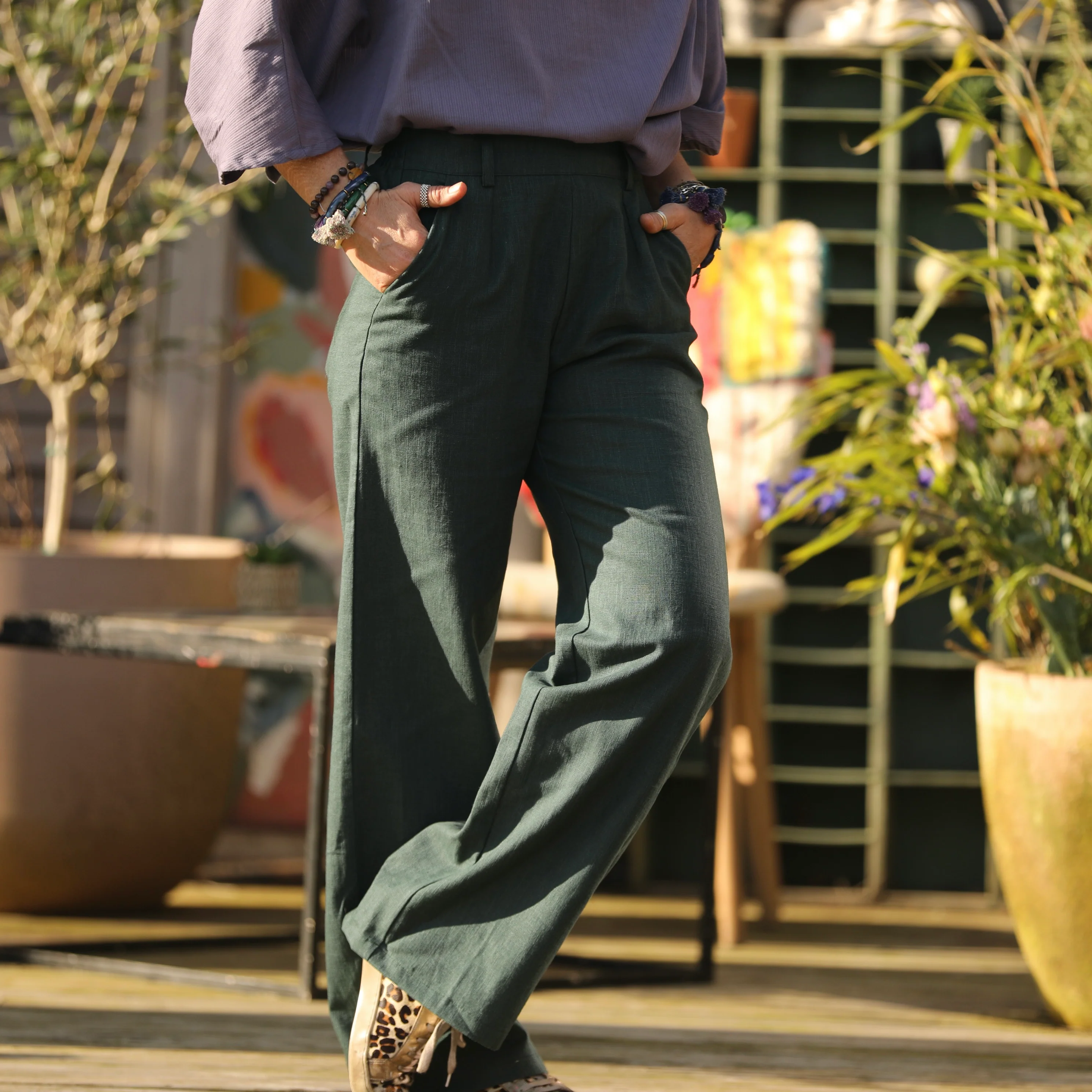 Pantalon Nestor lin vert émeraude - Image 10