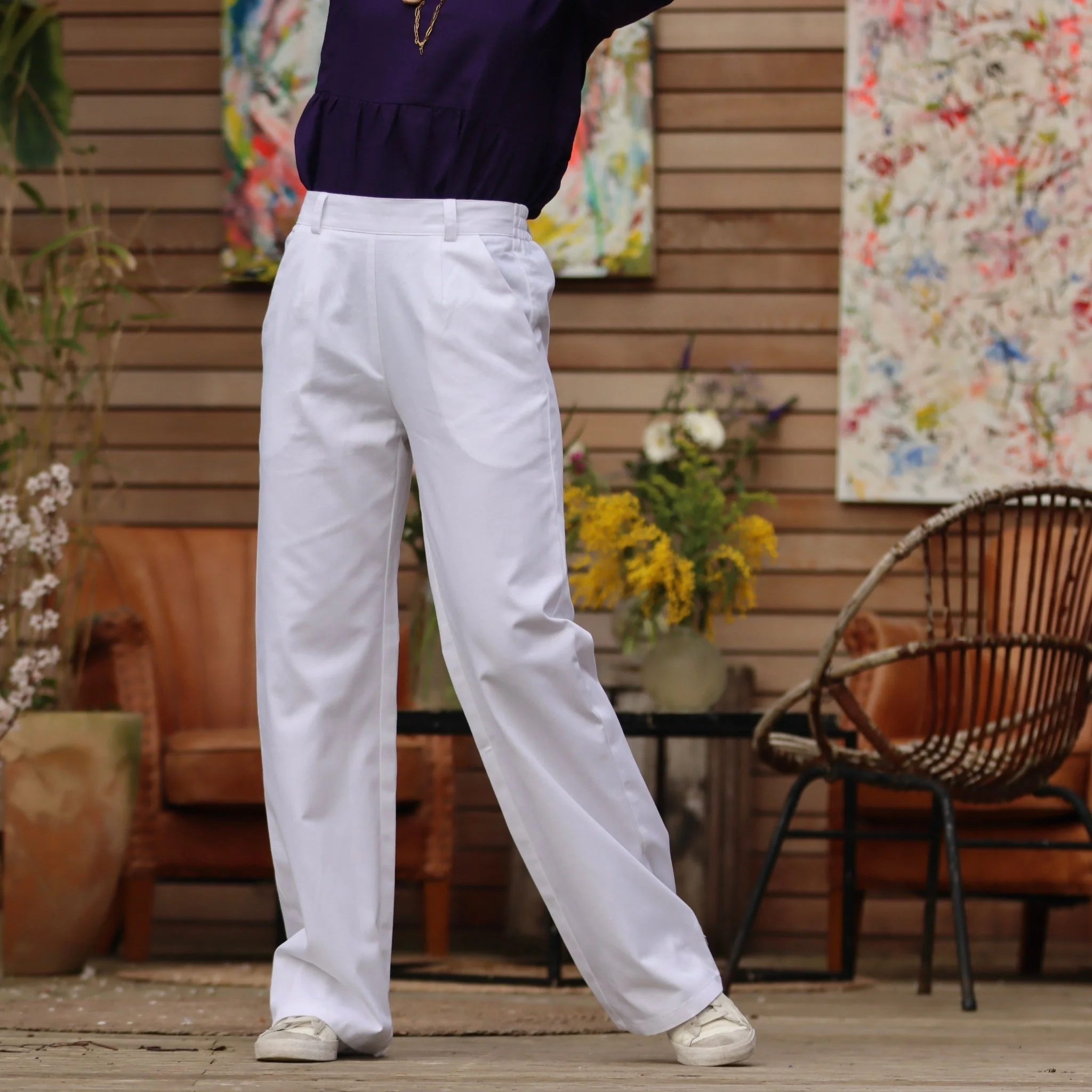 Pantalon Nestor sergé de coton blanc