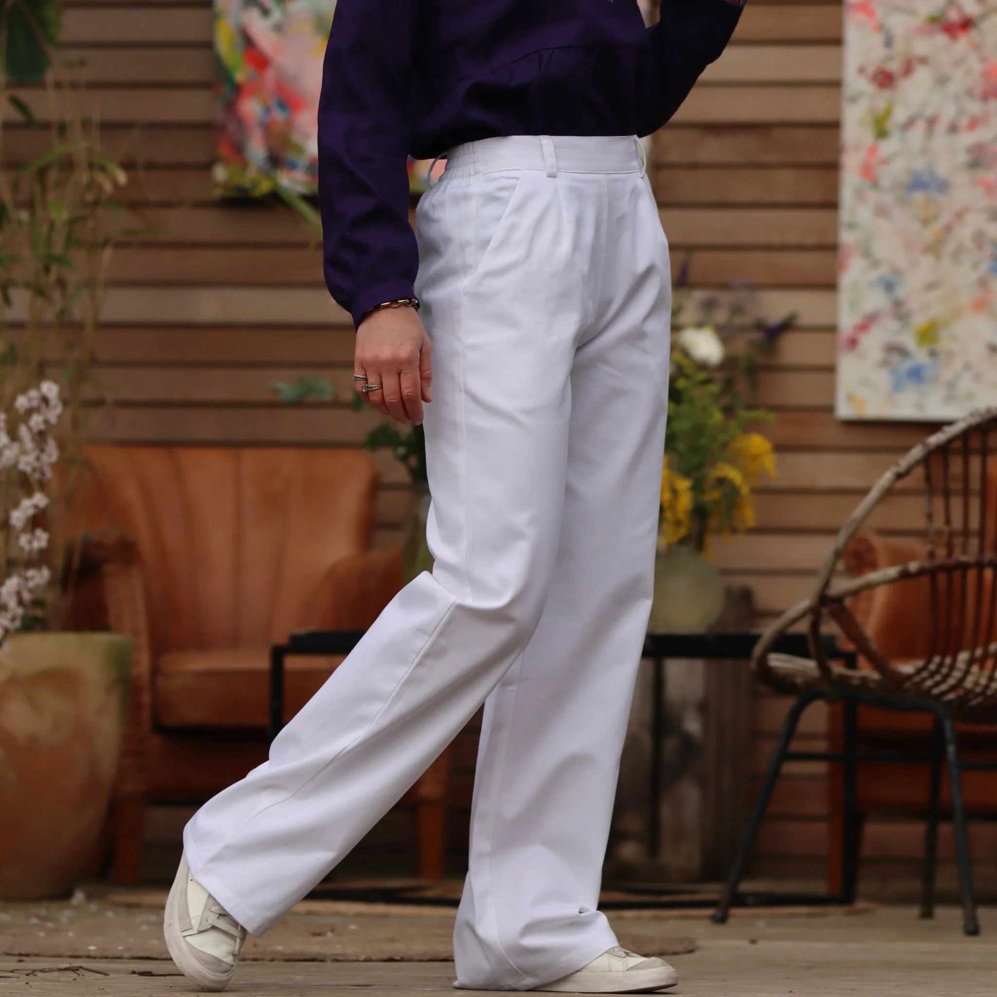 Pantalon Nestor sergé de coton blanc - Image 3