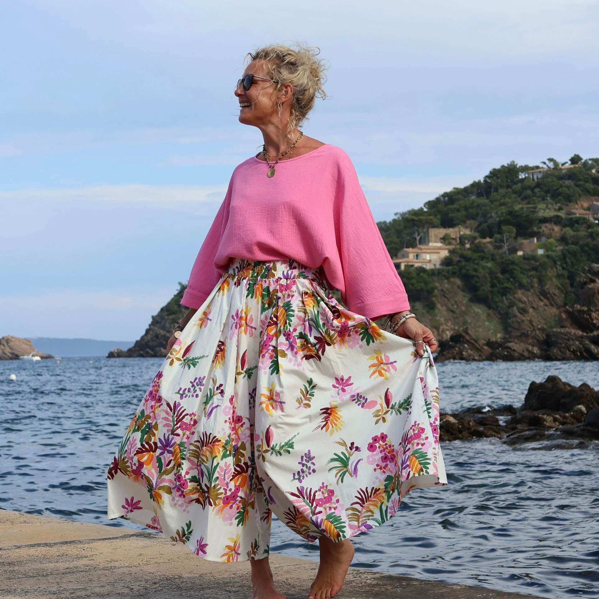Pantalon Paco -  popeline de coton Floraison