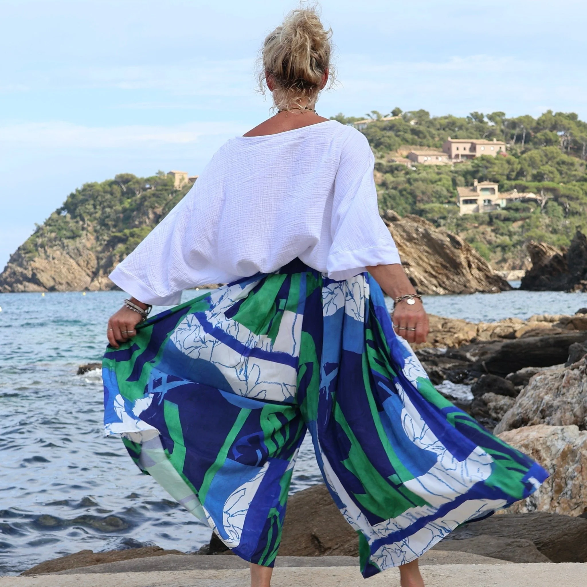 Pantalon Paco - viscose aquarelle-craie bleu/vert - Image 3